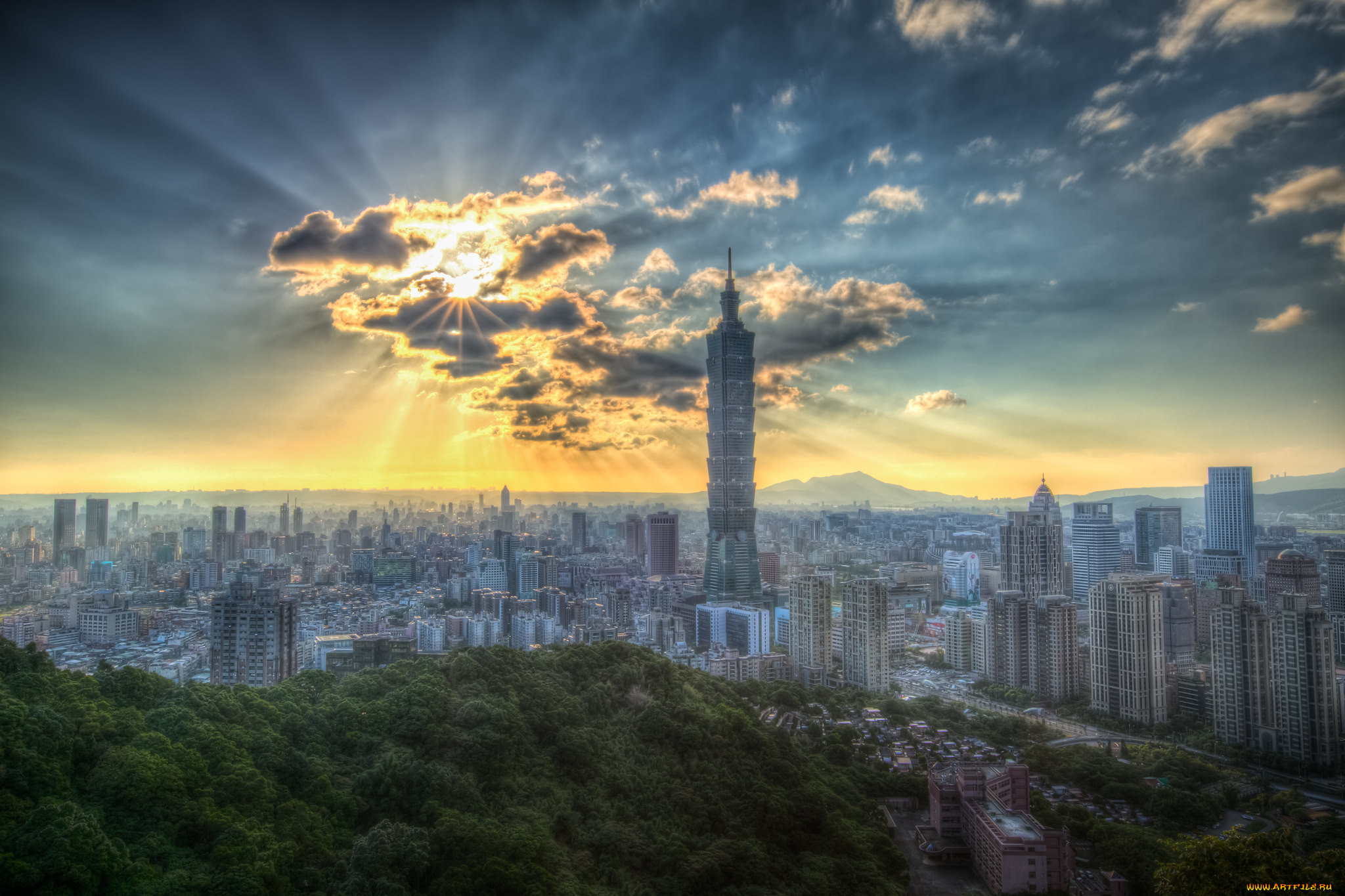 taipei, города, тайбэй, , тайвань, , китай, заря, панорама, город