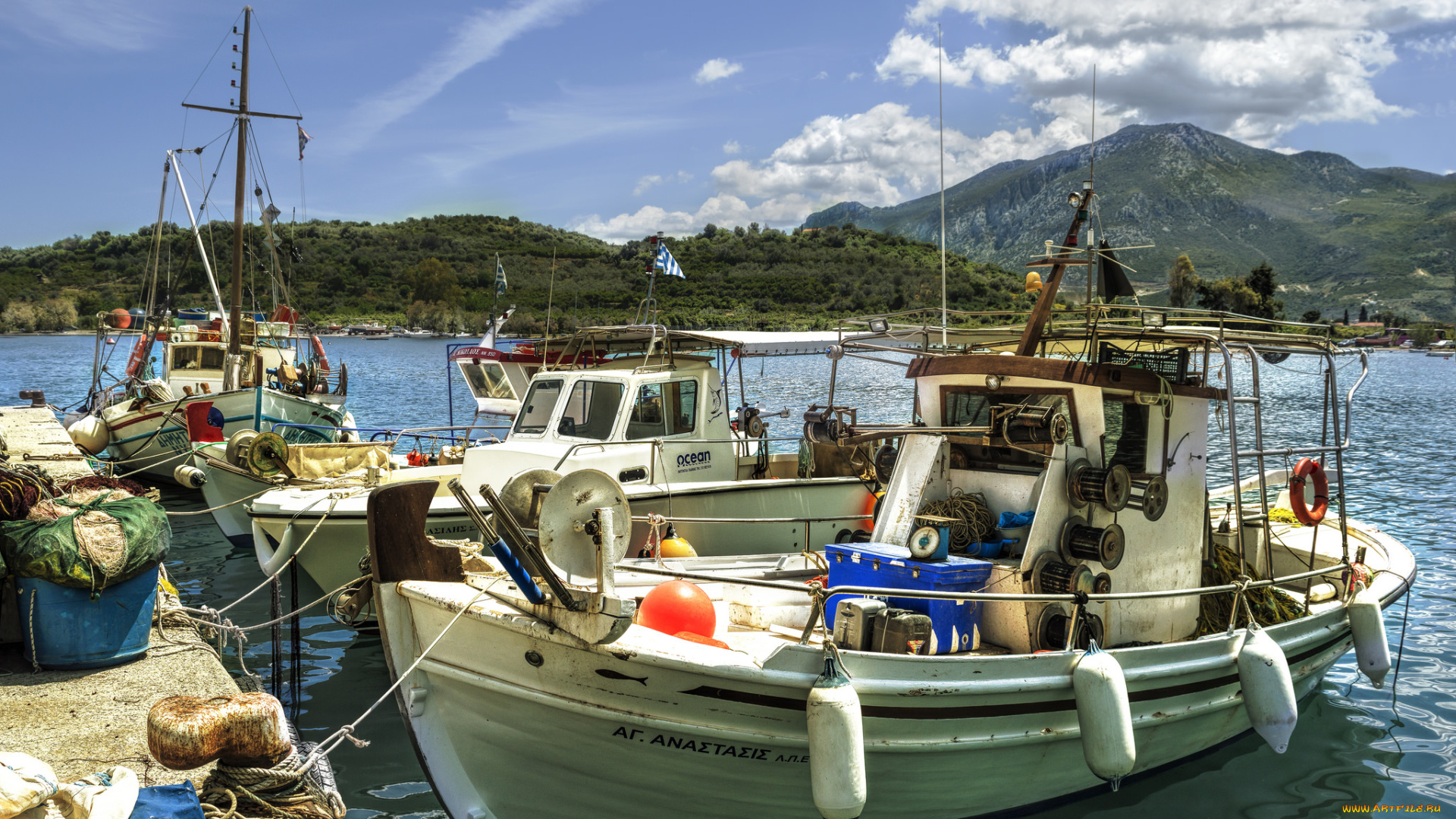 корабли, баркасы, , , буксиры, река, лес