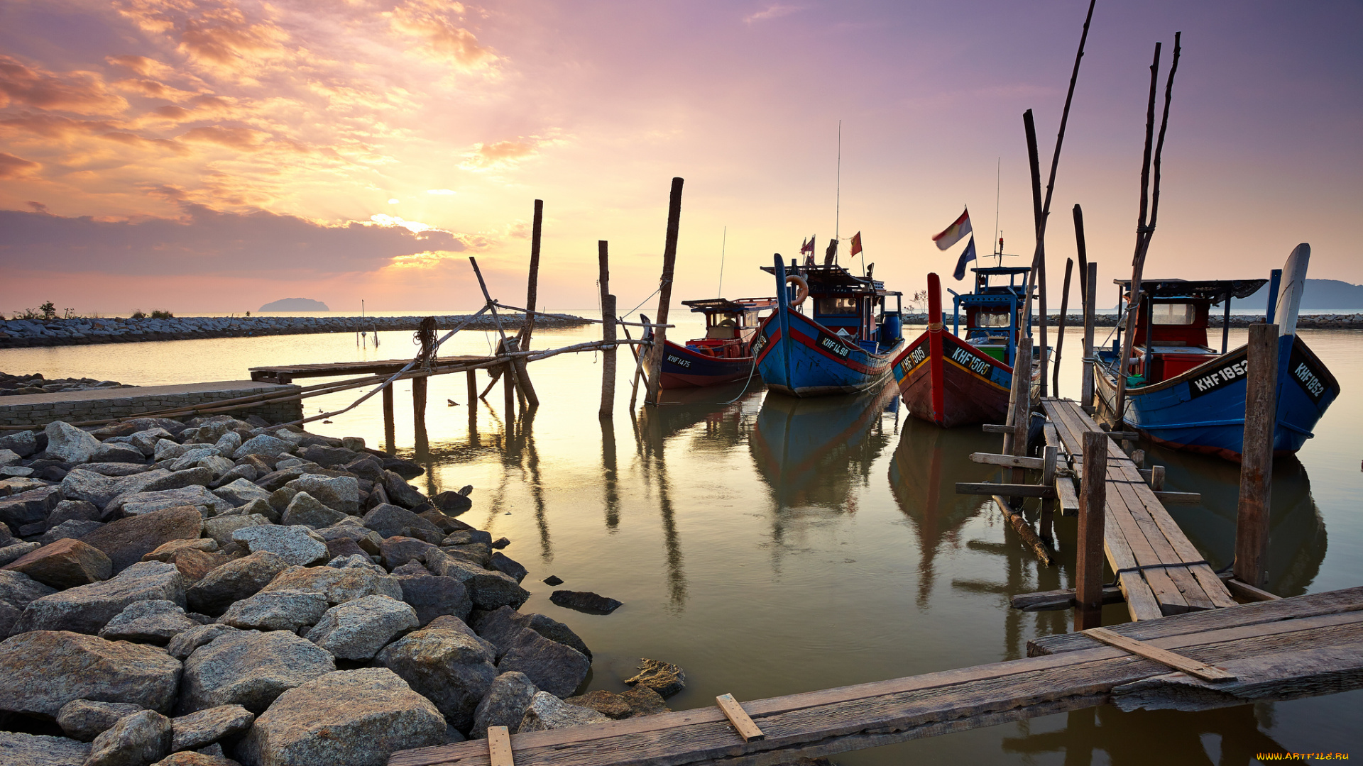 корабли, лодки, , шлюпки, рассвет, залив