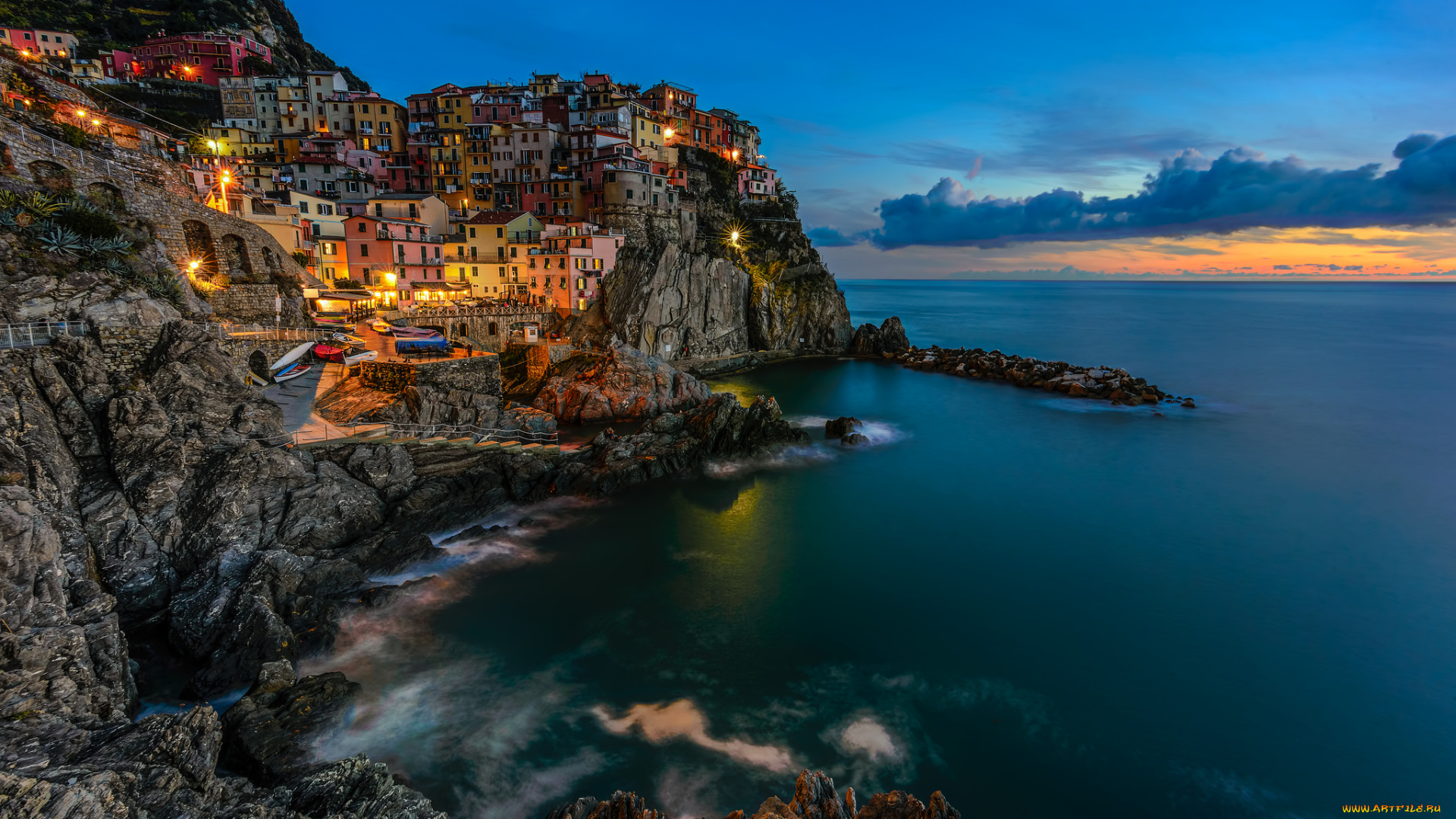 manarola, города, -, пейзажи, скала, побережье, поселок