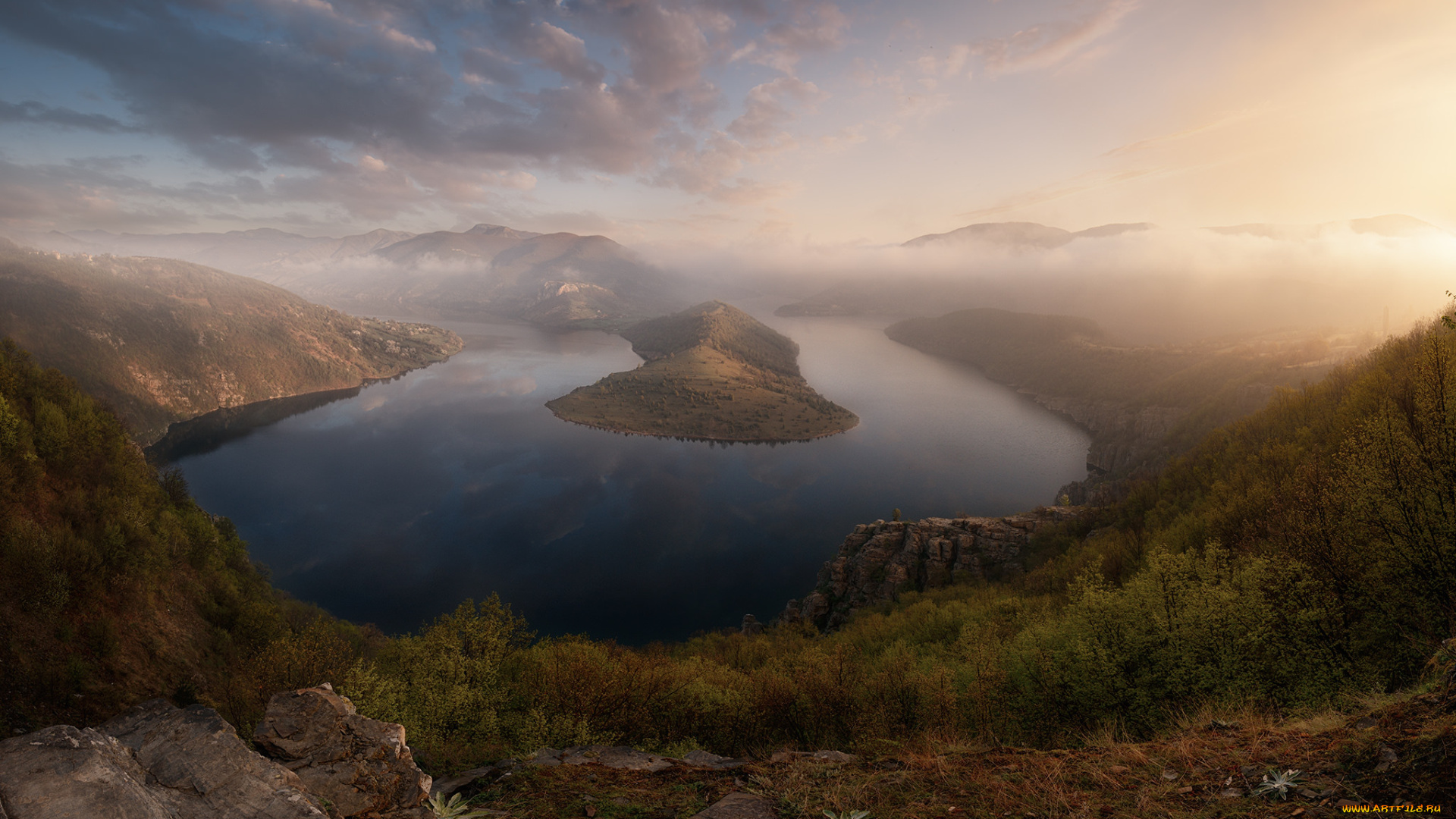 природа, реки, озера, пейзаж, закат