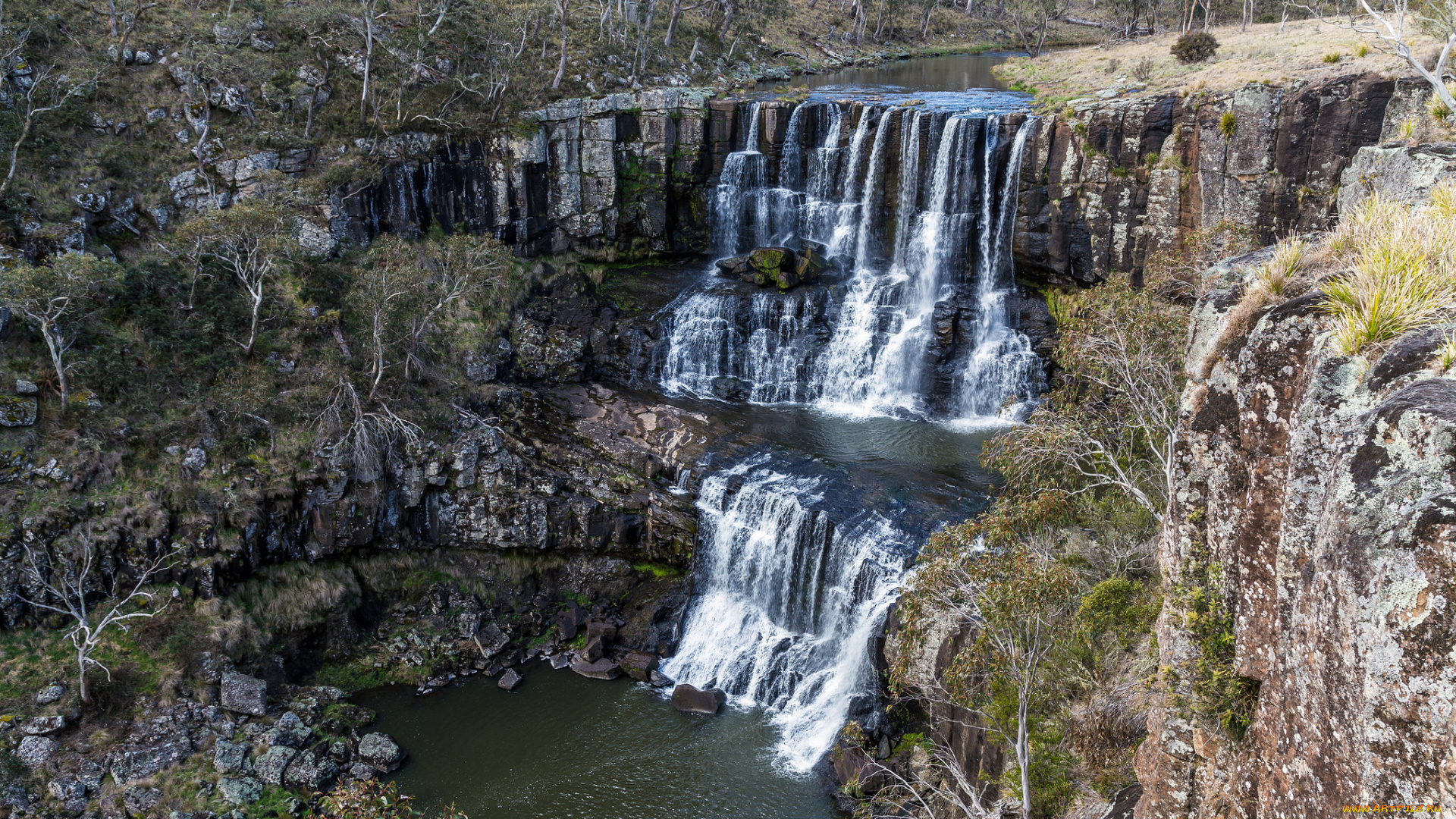 природа, водопады, лес, река, водопад
