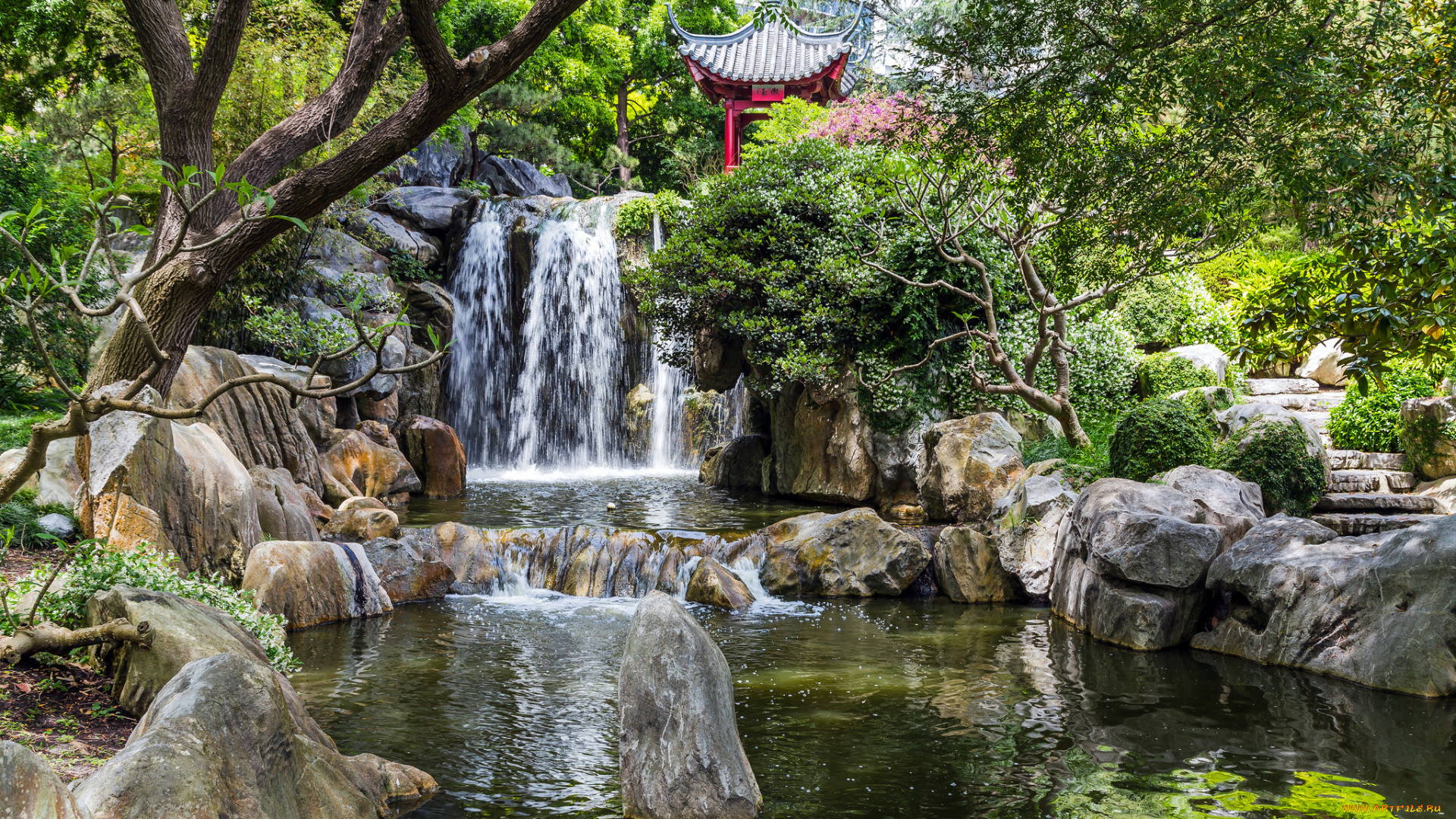 природа, водопады, водопад, лес, река