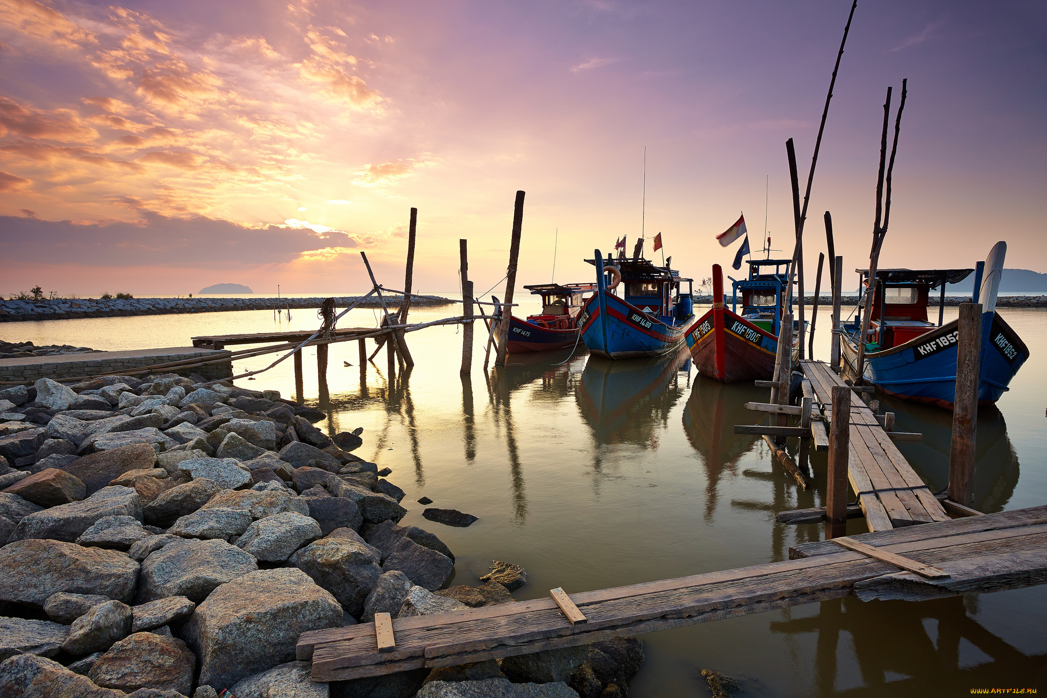 корабли, лодки, , шлюпки, рассвет, залив