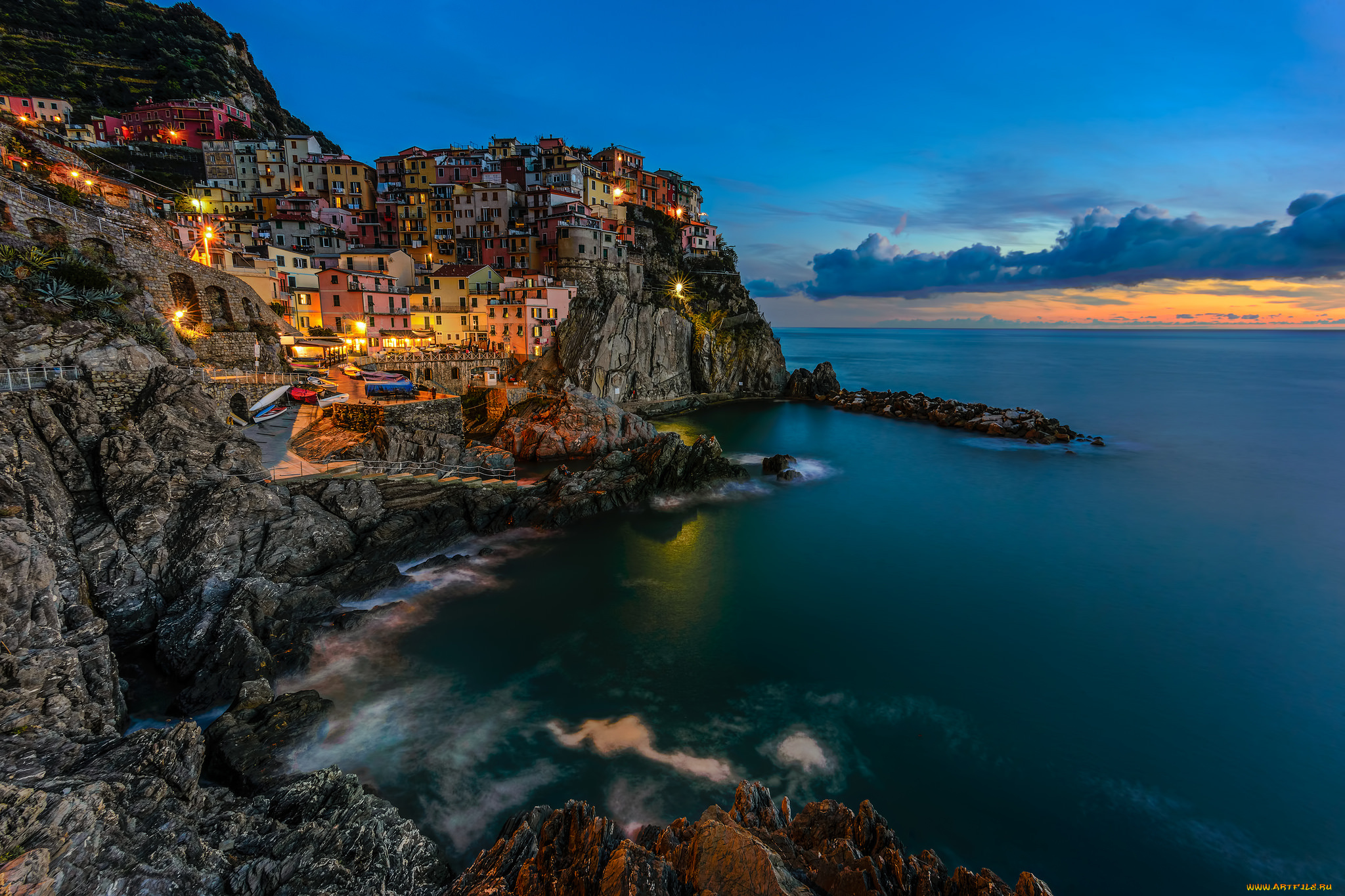 manarola, города, -, пейзажи, скала, побережье, поселок