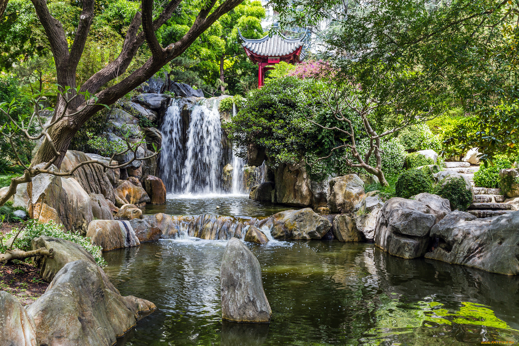 природа, водопады, водопад, лес, река