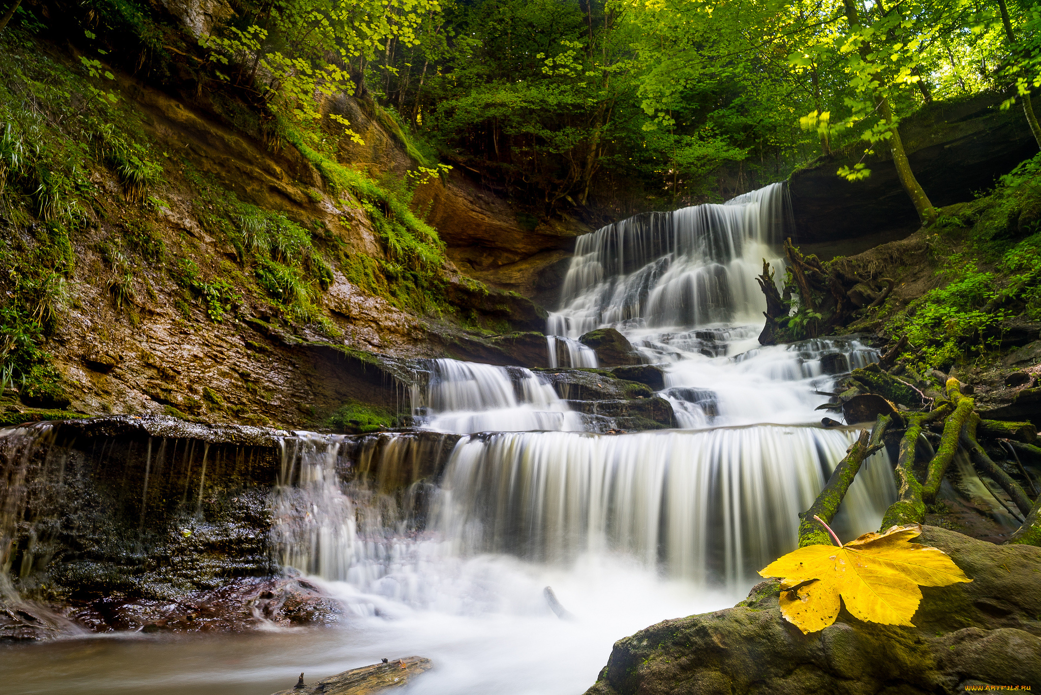 природа, водопады, водопад, река, лес