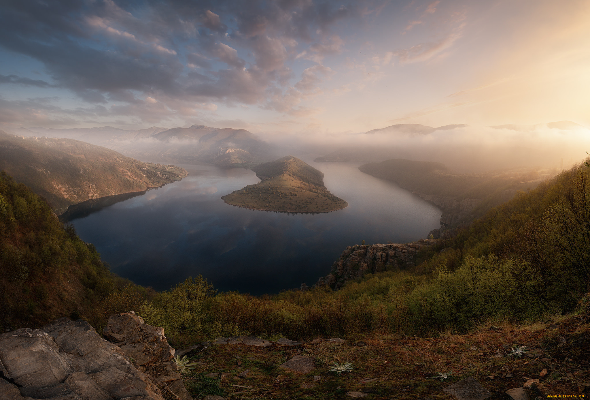 природа, реки, озера, пейзаж, закат