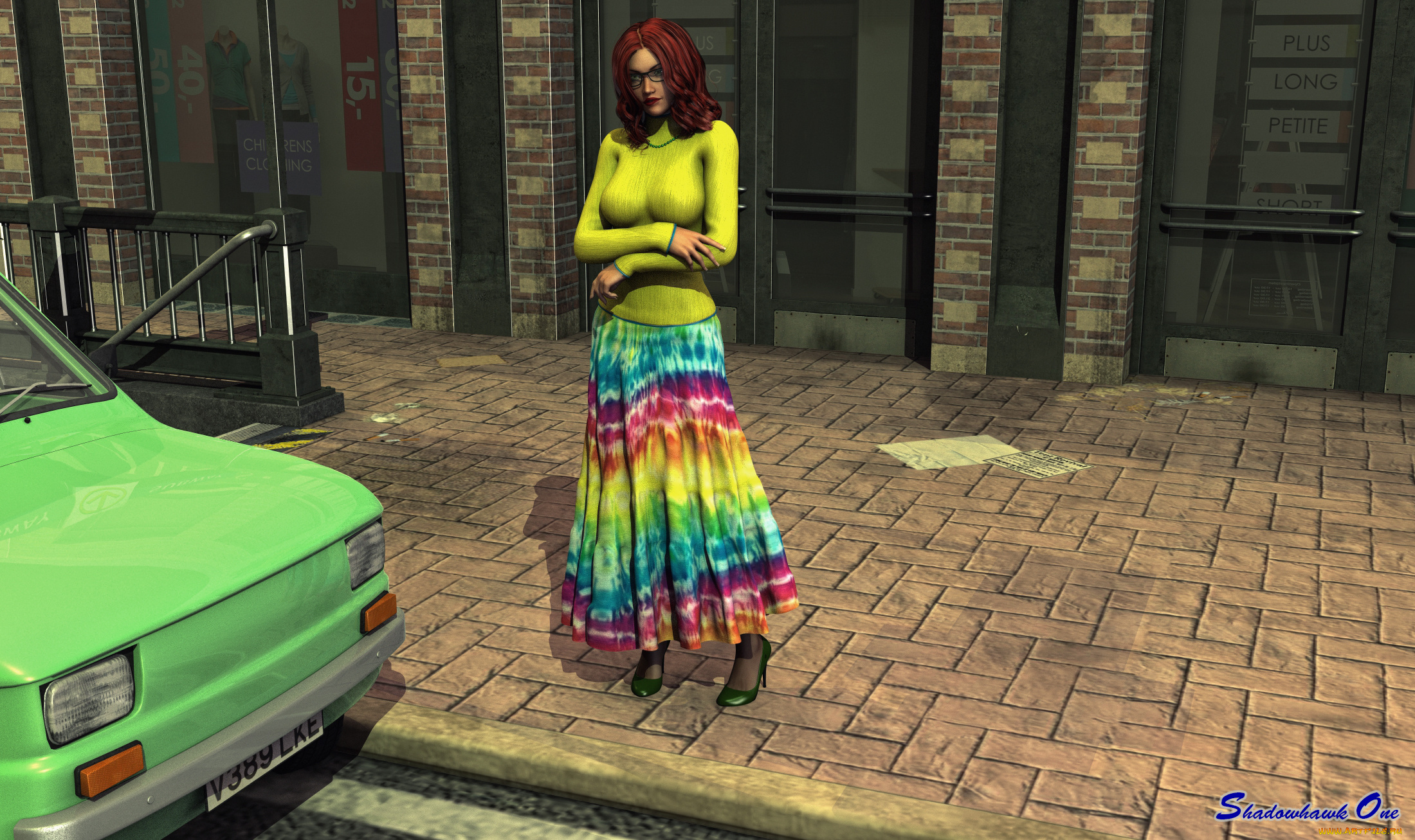 автомобили, 3d, car&girl, взгляд, девушка, автомобиль, фон