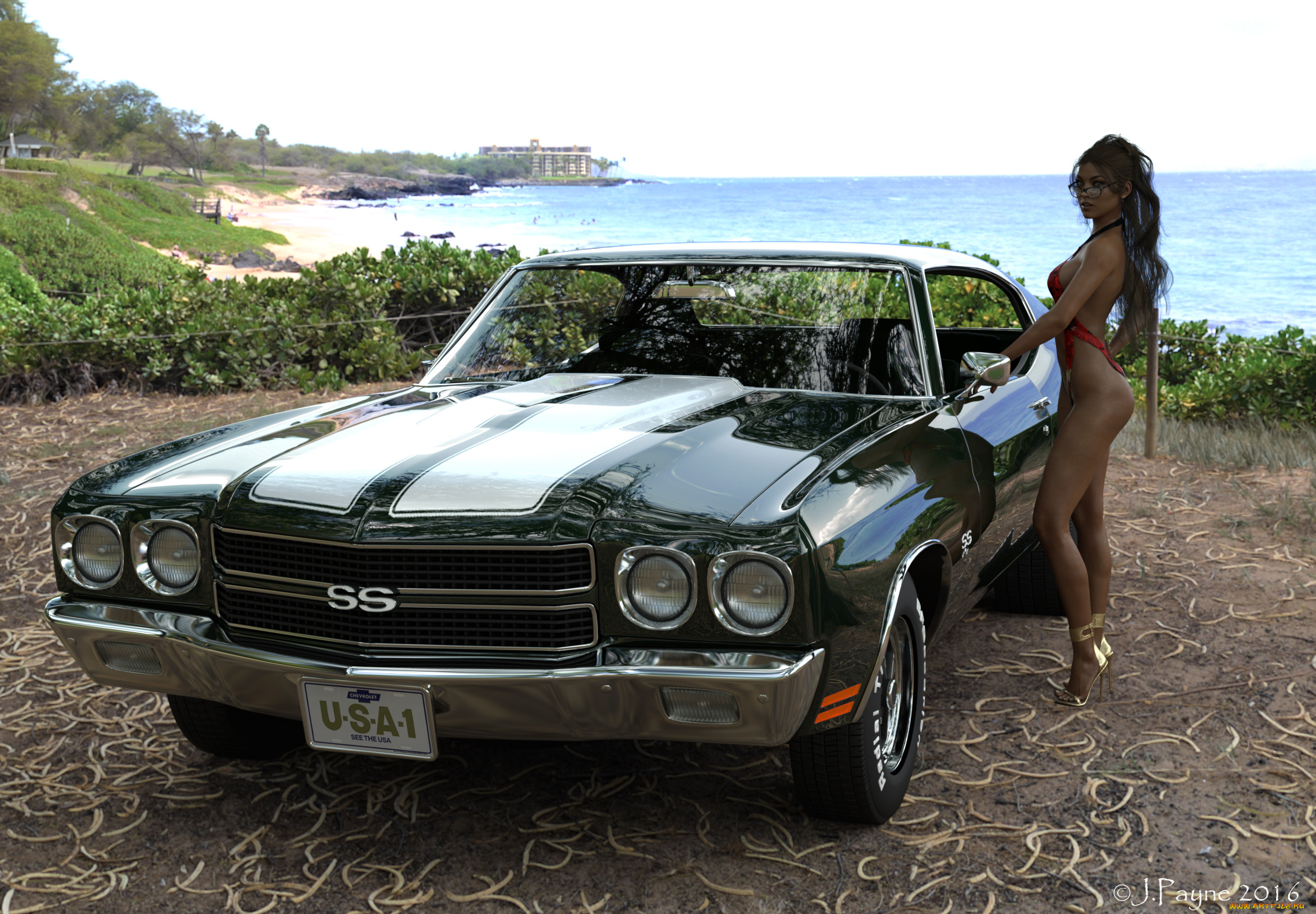 автомобили, 3d, car&girl, автомобиль, фон, взгляд, девушка