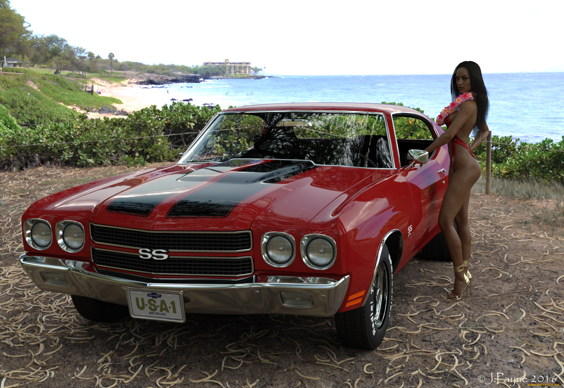 автомобили, 3d, car&girl, автомобиль, фон, взгляд, девушка