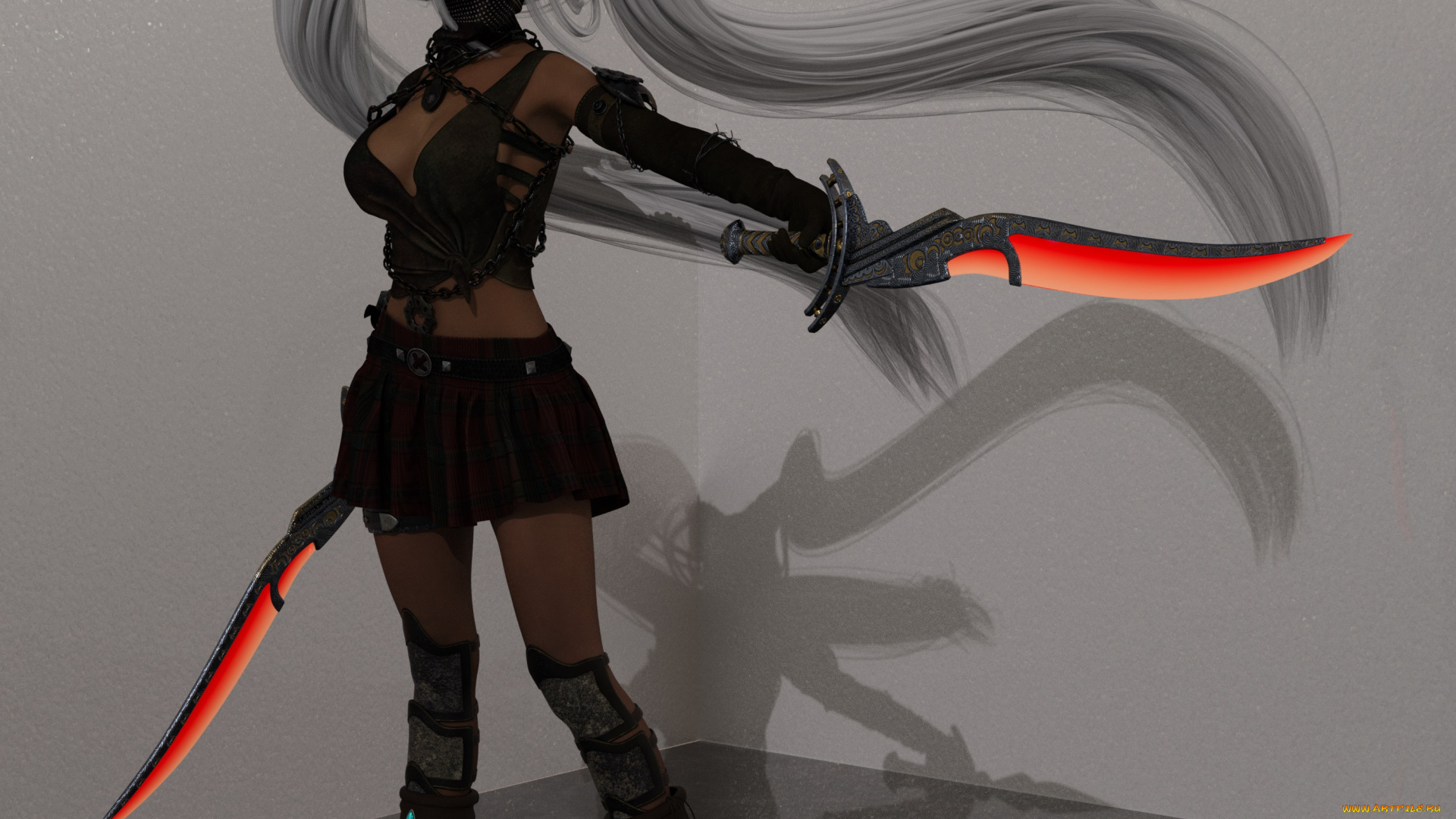 3д, графика, фантазия, , fantasy, фон, взгляд, оружие, девушка