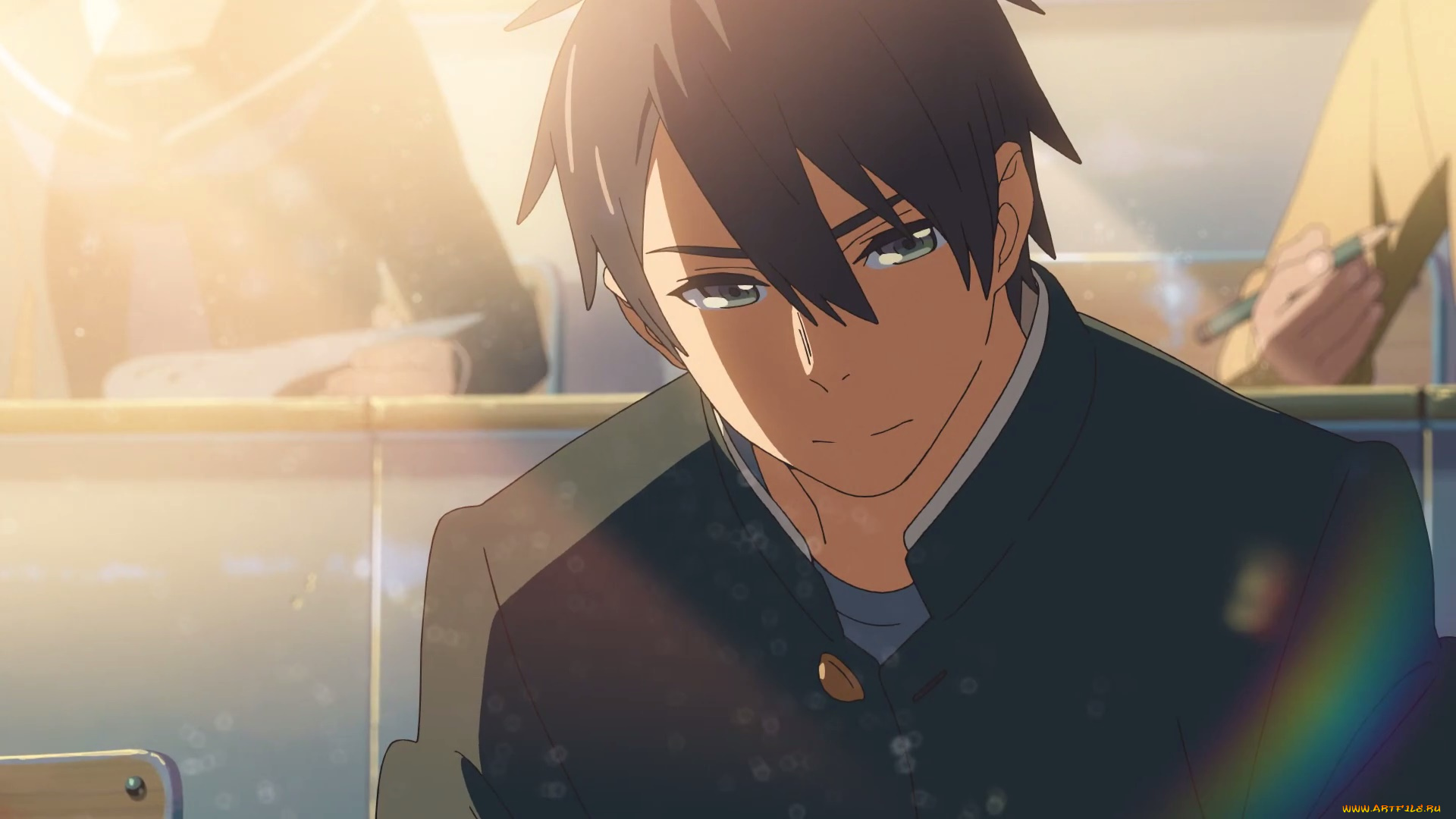 cross, road, аниме, парень, фон, взгляд