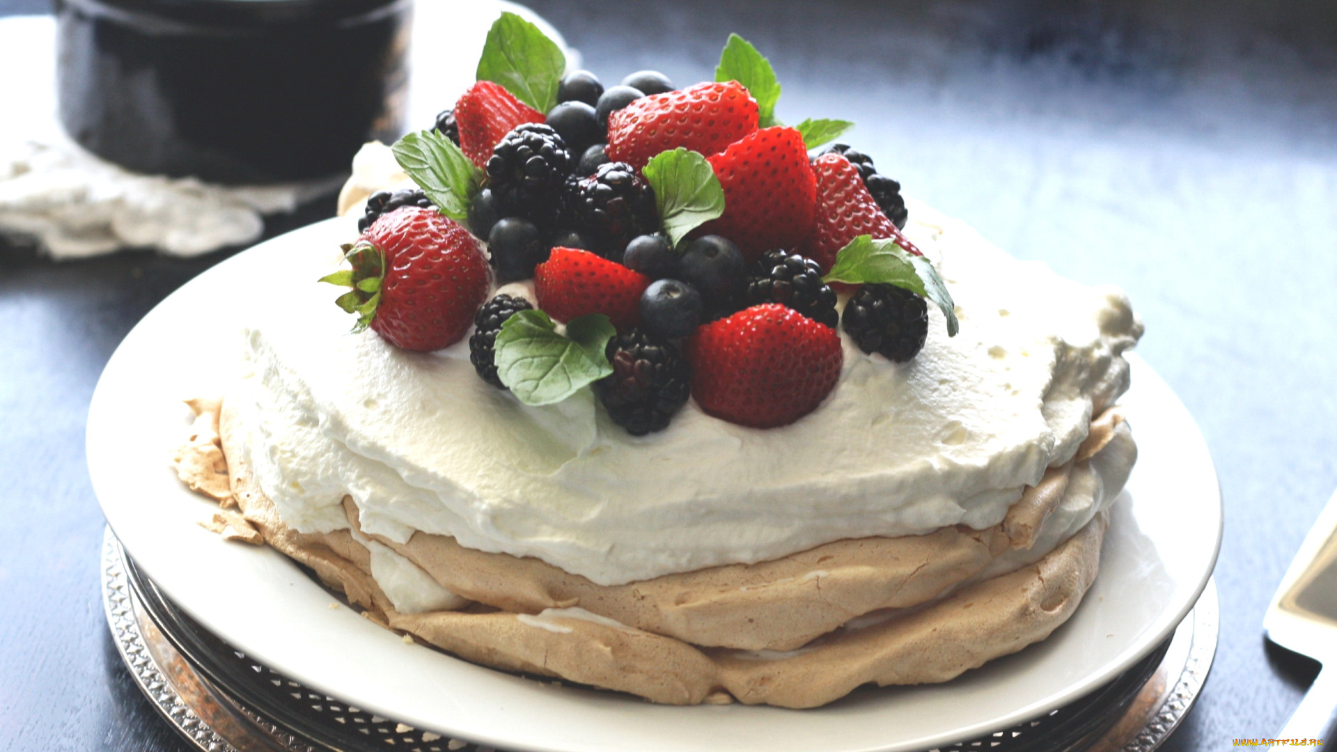 еда, блины, , оладьи, мята, клубника, ежевика, ягоды