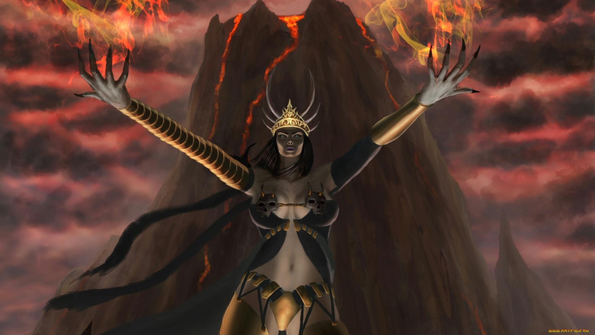 фэнтези, девушки, вулкан, ведьма