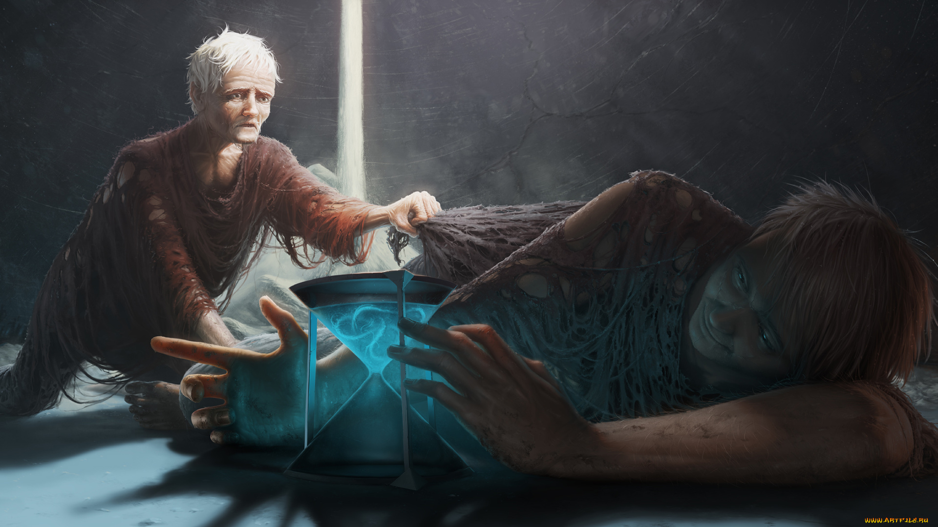 фэнтези, люди, старость, часы, art