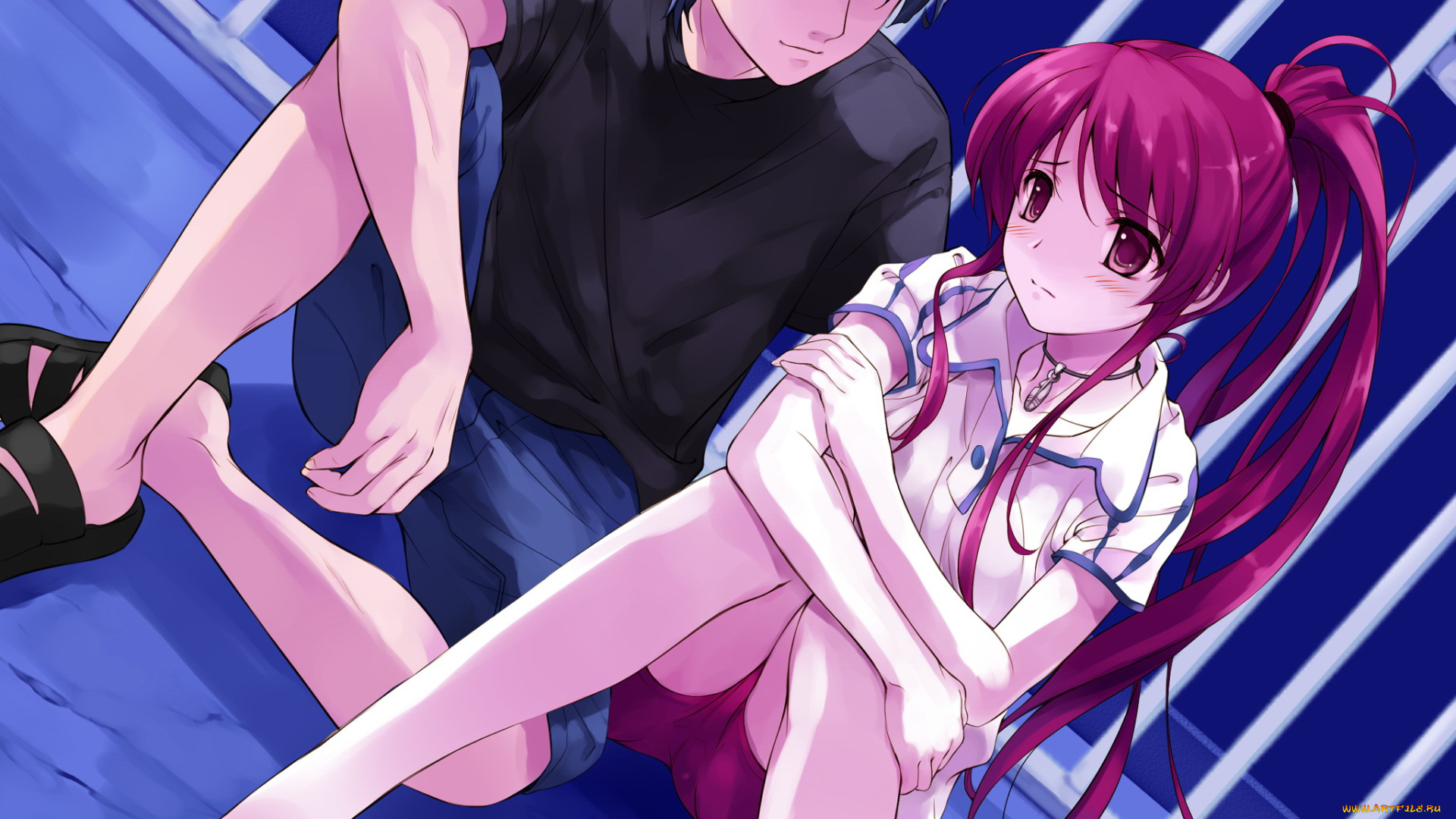 suiheisen, made, nan, mile, аниме, девушка, взгляд, фон