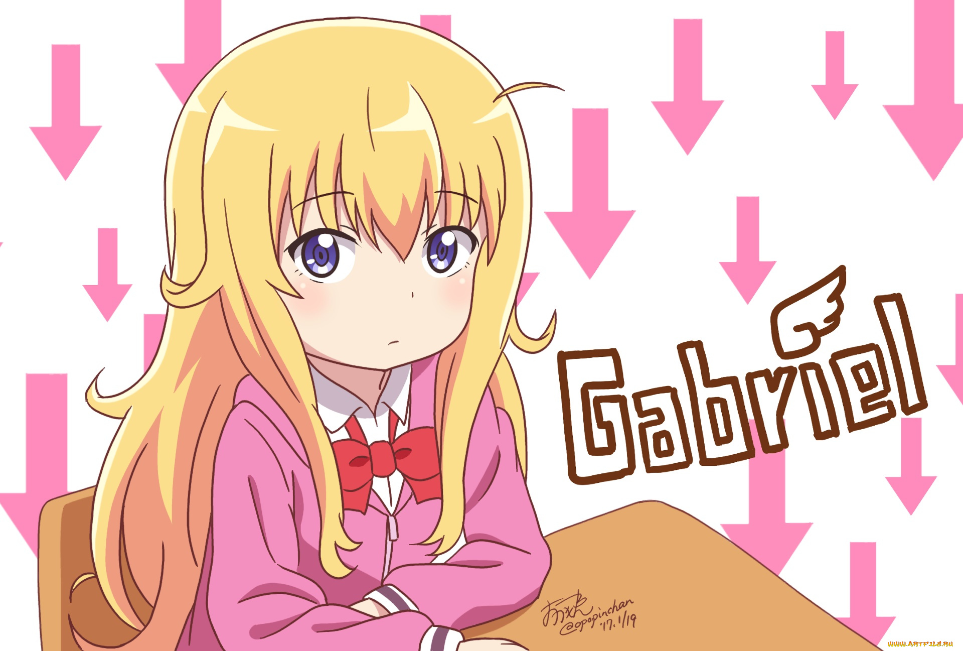 аниме, gabriel, dropout, фон, взгляд, девушка