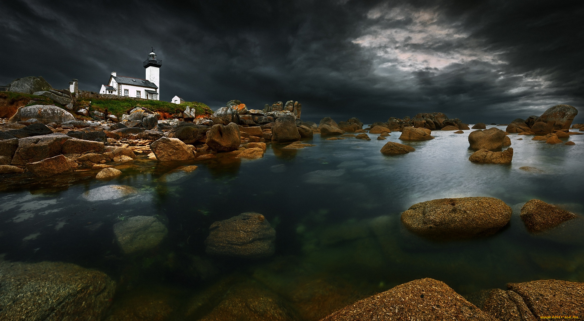 природа, маяки, море, камни, ночь, маяк