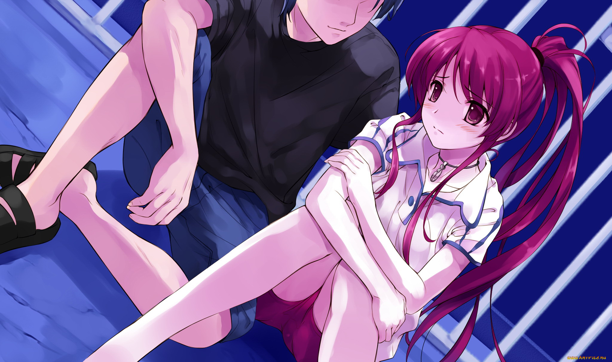 suiheisen, made, nan, mile, аниме, девушка, взгляд, фон