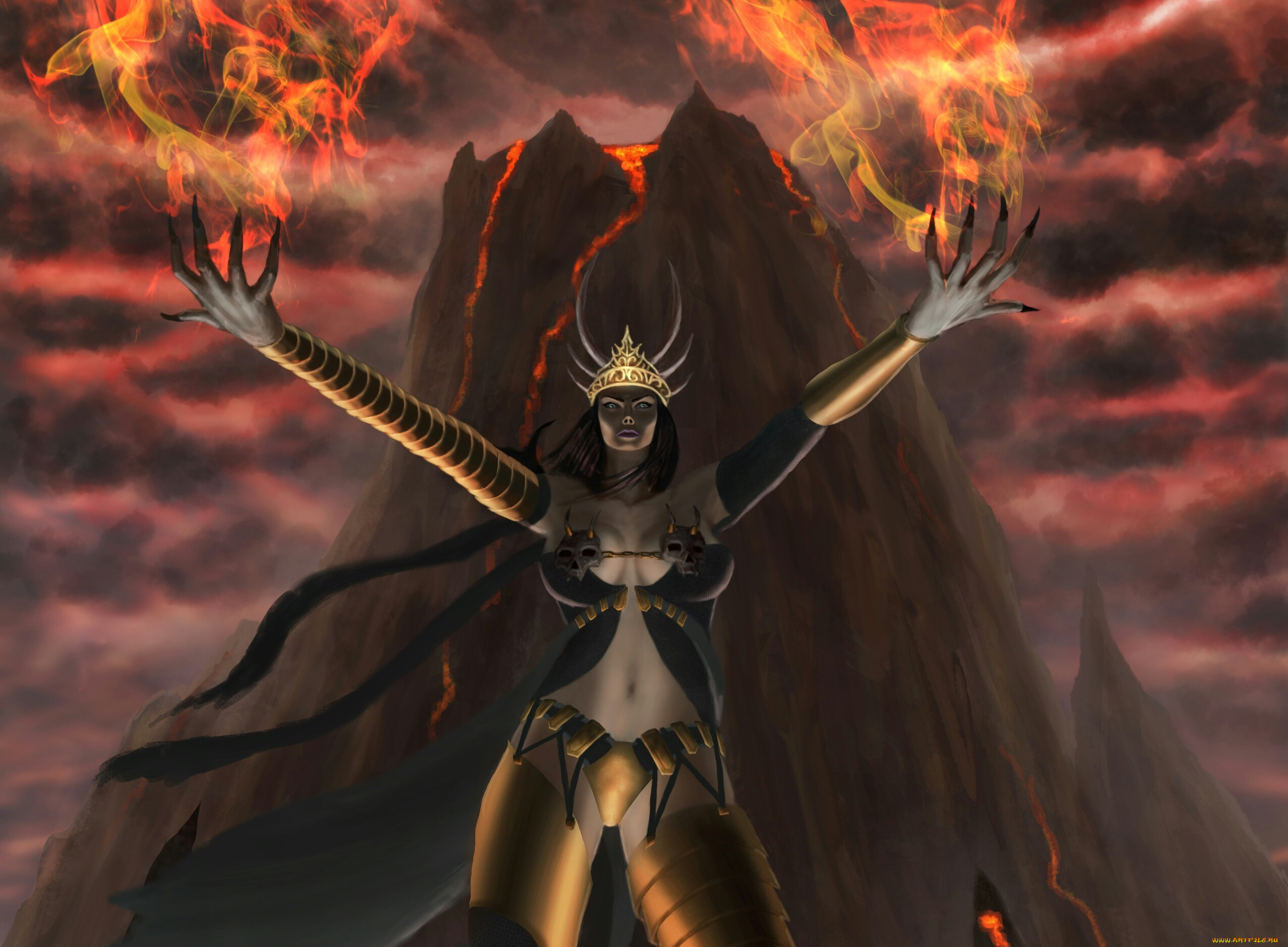 фэнтези, девушки, вулкан, ведьма