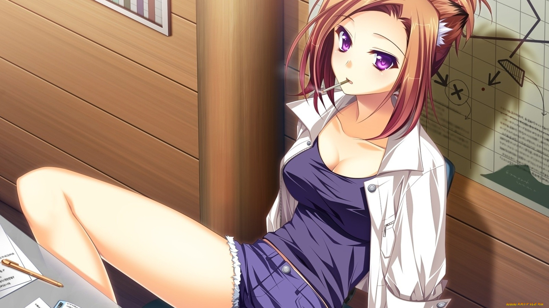 аниме, otomimi, infinity, шорты, otomimi, infinity, схема, сигарета, ушки, девушка