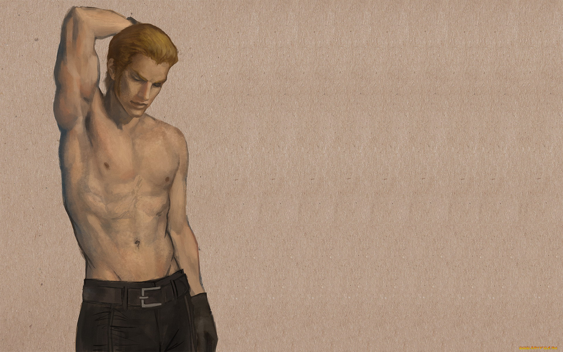 рисованное, люди, торс, перчатки, рыжий, парень