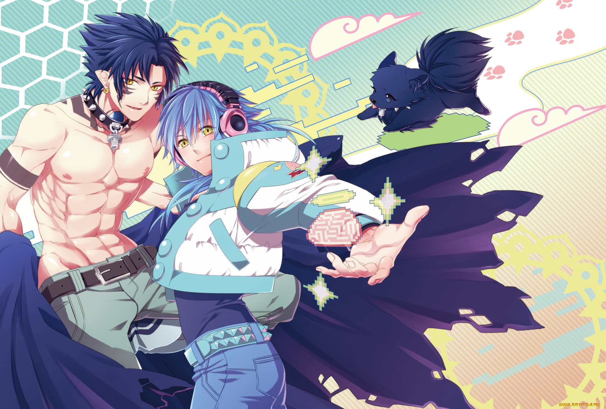 аниме, dramatical, murder, графика, щенок, парни, следы