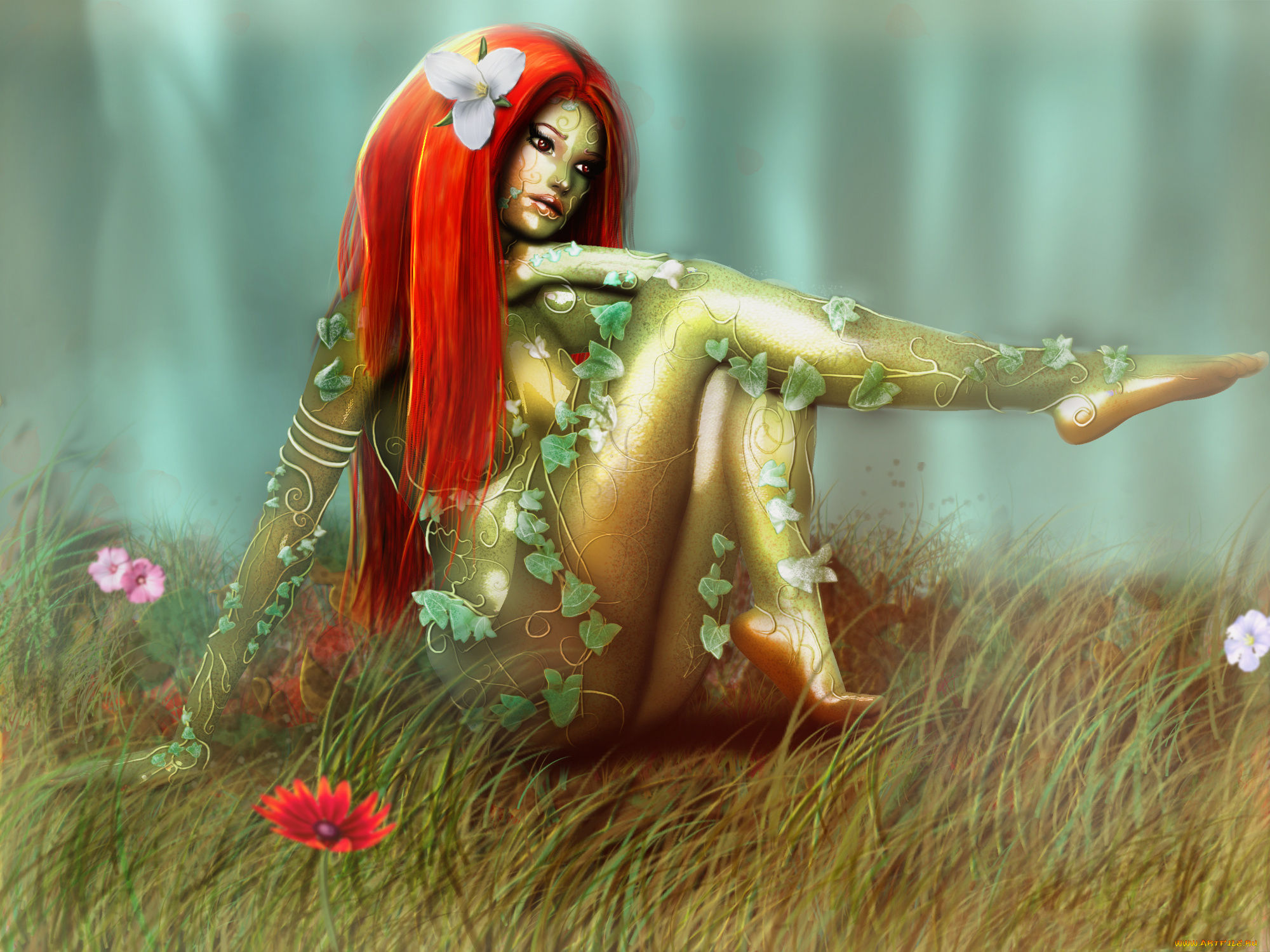 рисованное, комиксы, фон, цветы, девушка