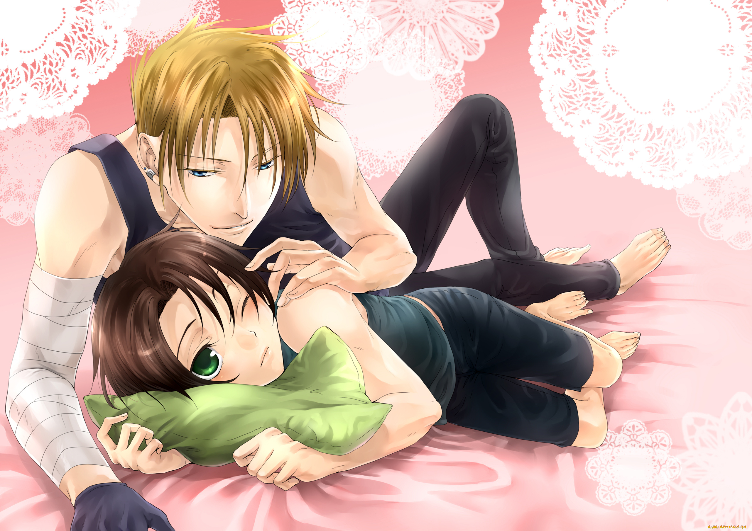 аниме, unknown, , другое, , кружева, подушка, мальчик, парень