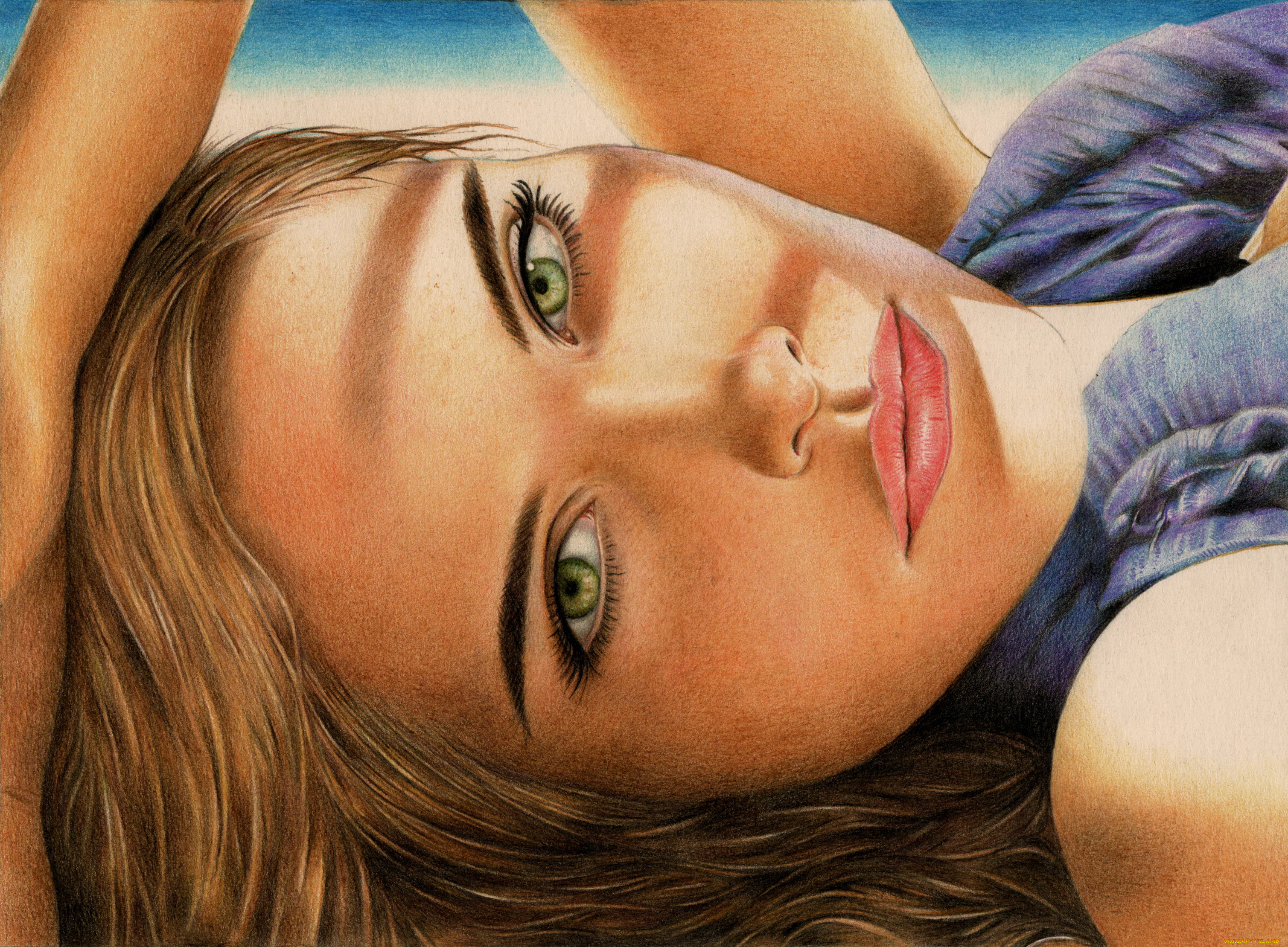 рисованное, живопись, портрет, девушка, взгляд, фон