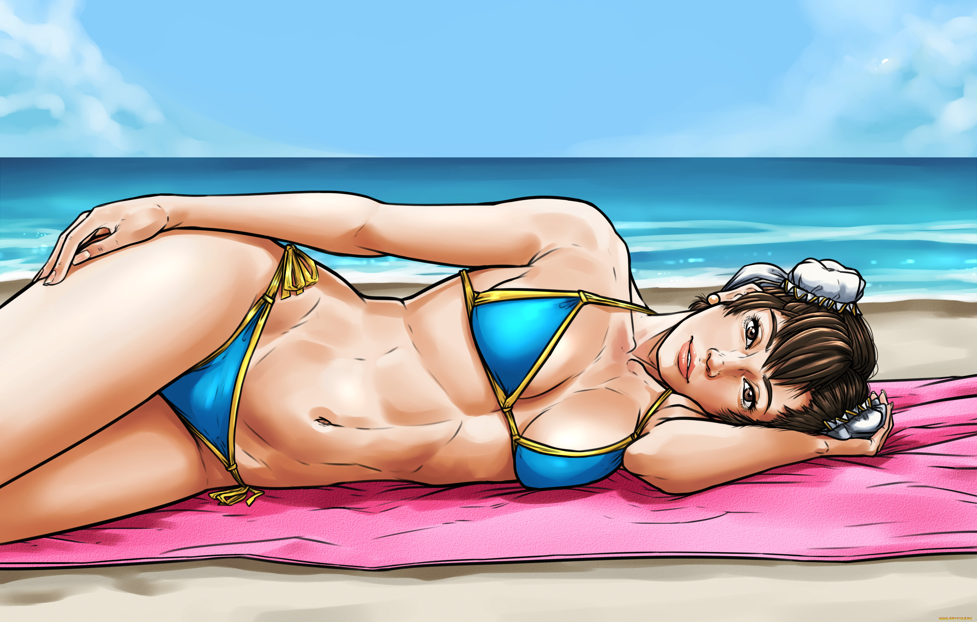 рисованное, люди, пляж, море, взгляд, фон, девушка