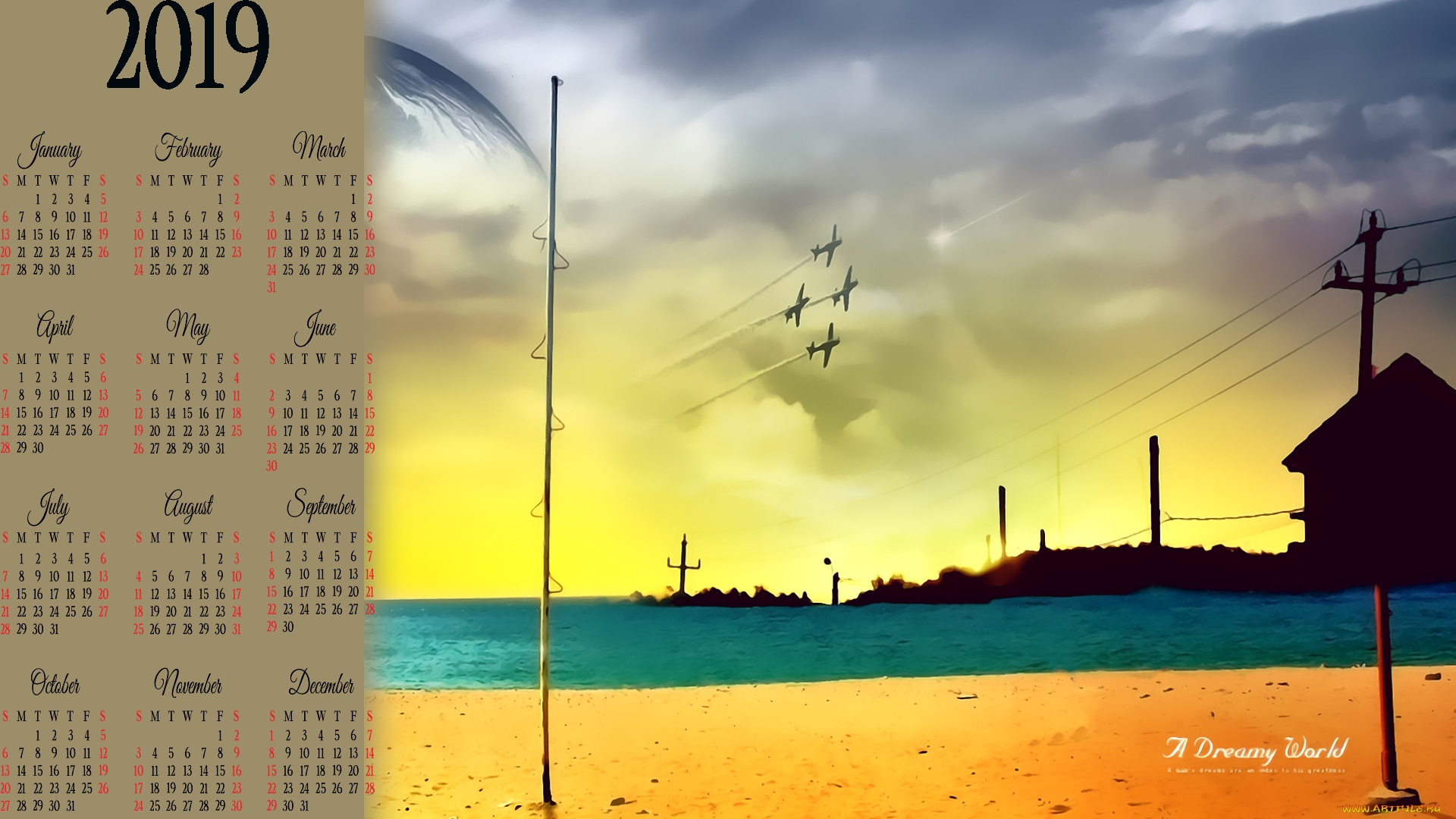 календари, компьютерный, дизайн, постройка, водоем, самолет