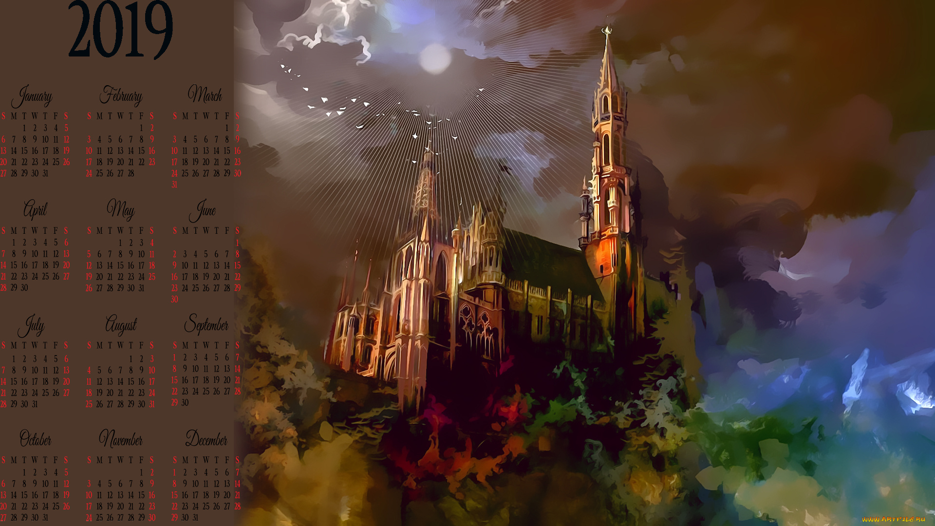 календари, компьютерный, дизайн, растения, замок