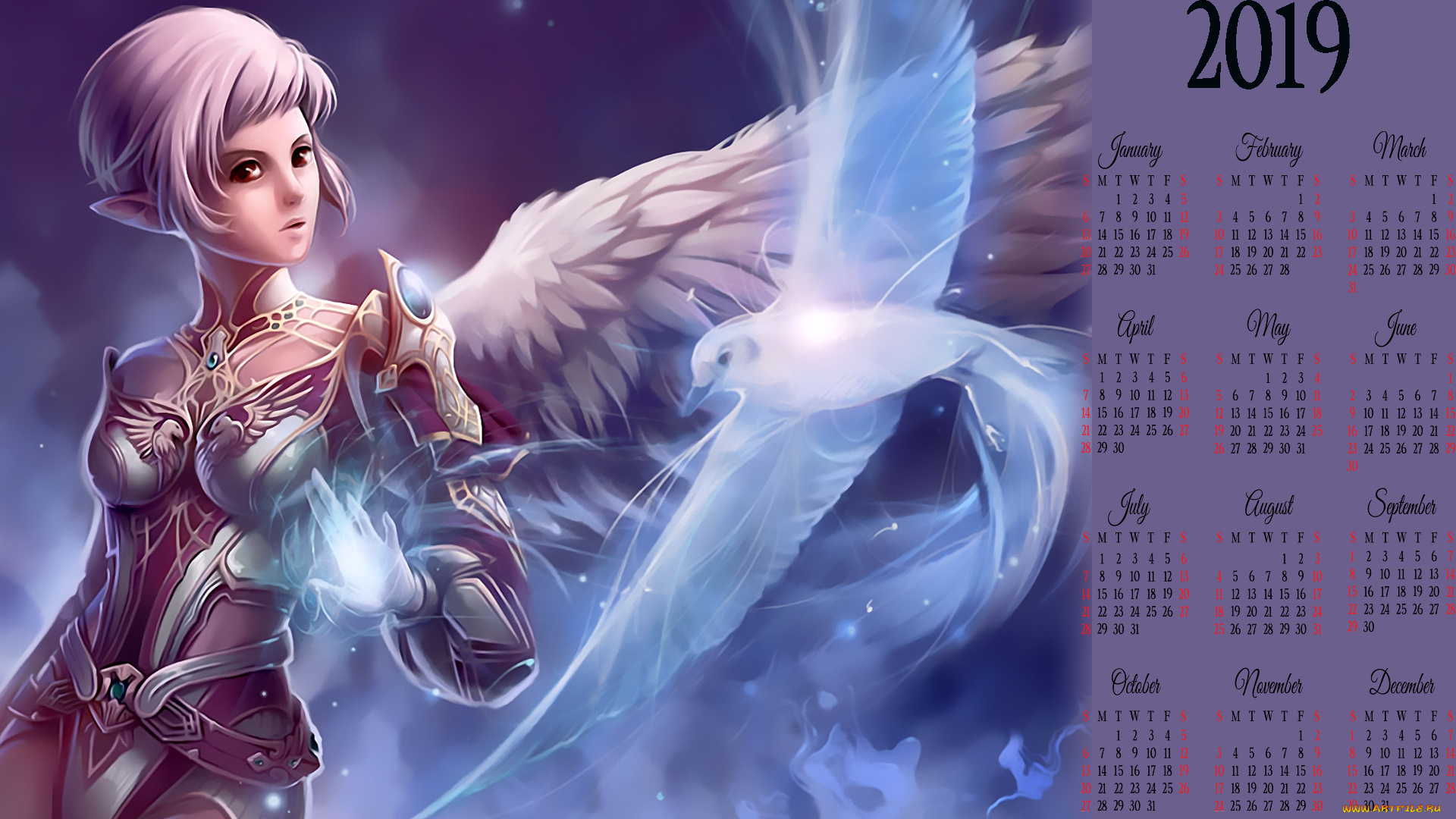 календари, видеоигры, крылья, девушка, птица