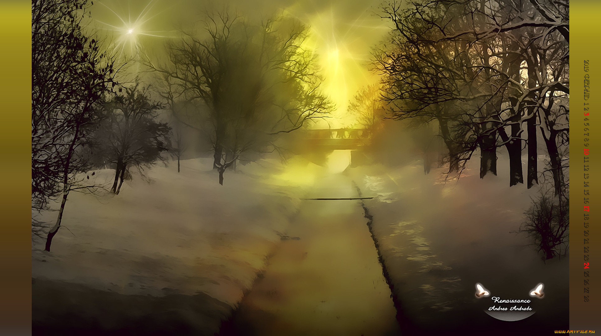 календари, компьютерный, дизайн, растения, мост, деревья, водоем