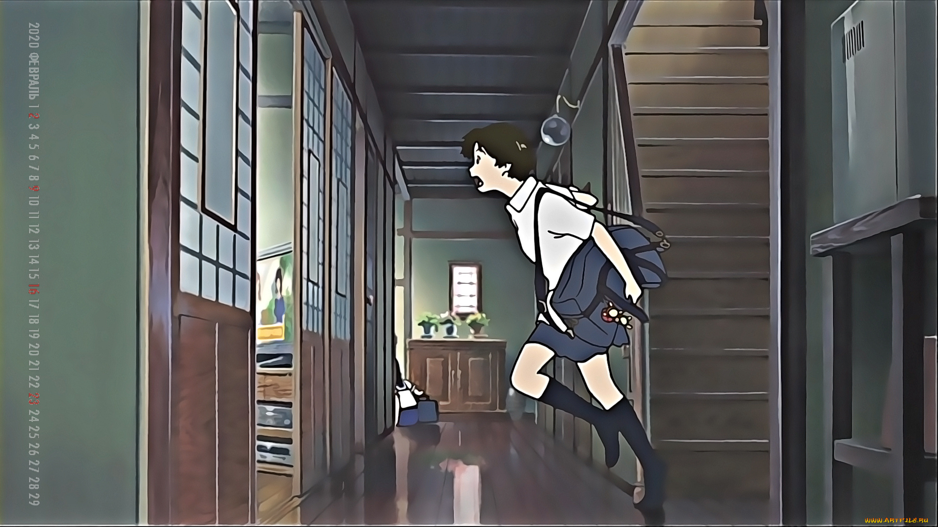 календари, аниме, лестница, calendar, 2020, сумка, помещение, квартира, бег, девочка