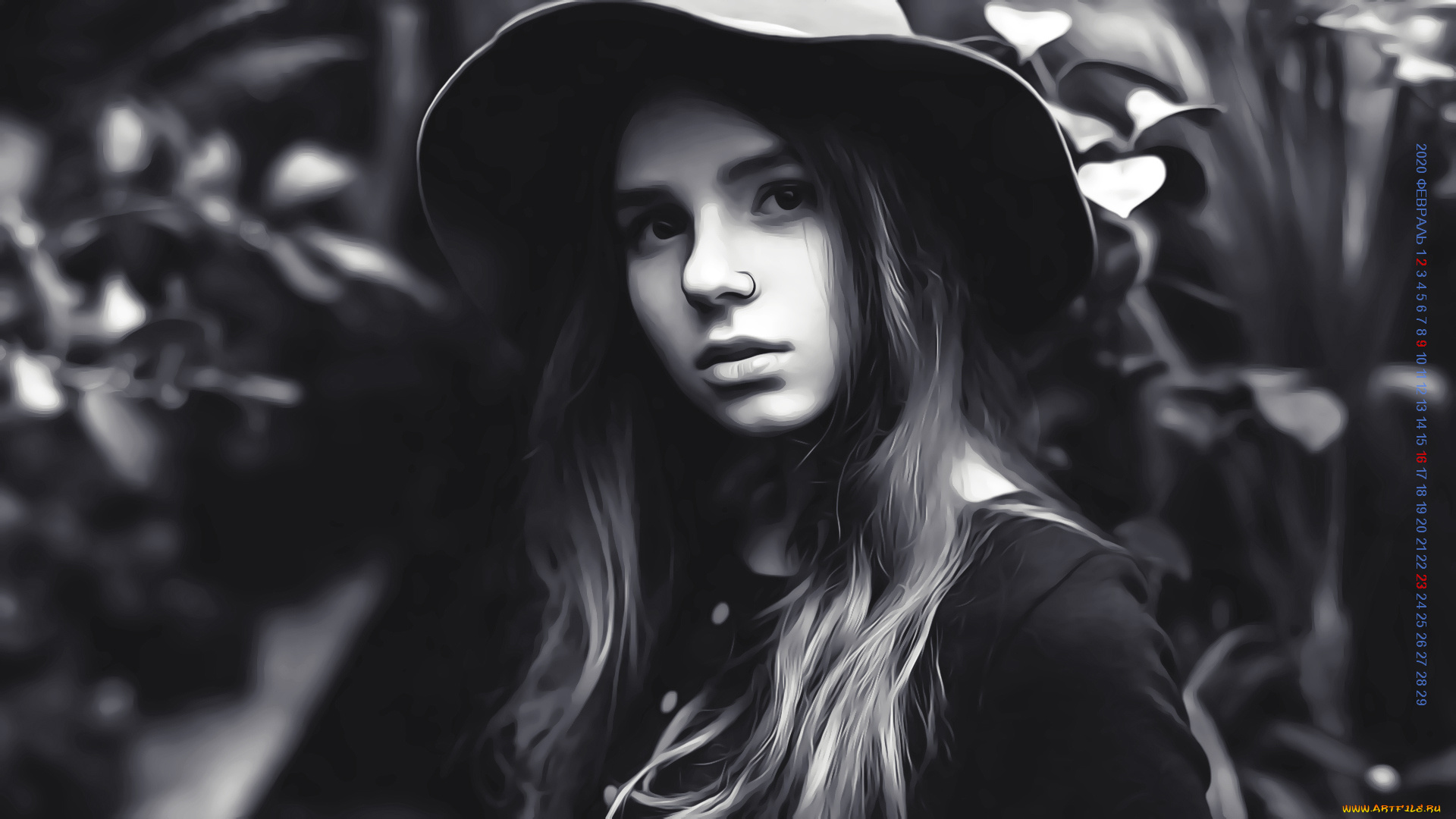 календари, компьютерный, дизайн, 2020, шляпа, девушка, взгляд, модель, calendar