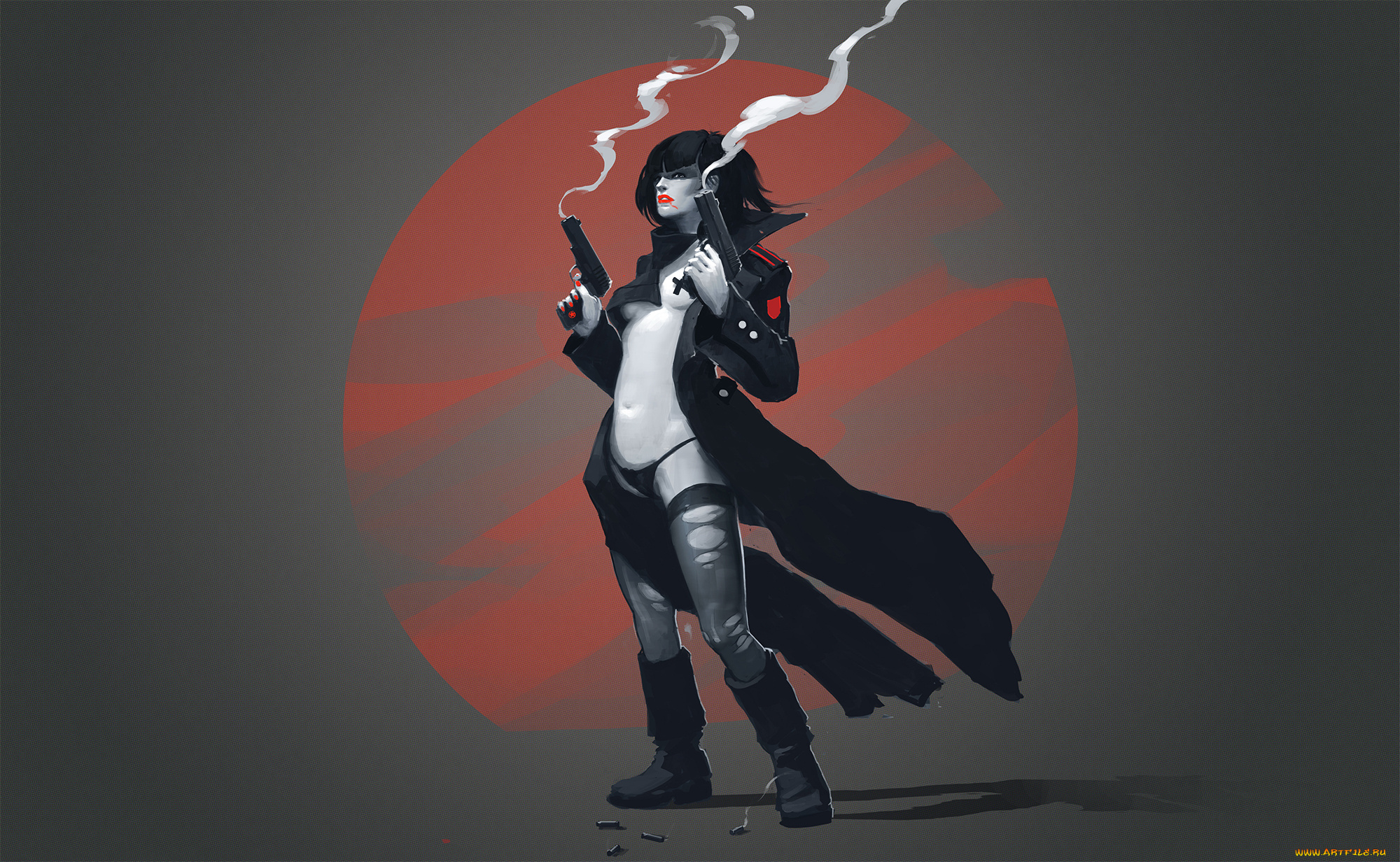 рисованное, комиксы, девушка, фон, пистолет