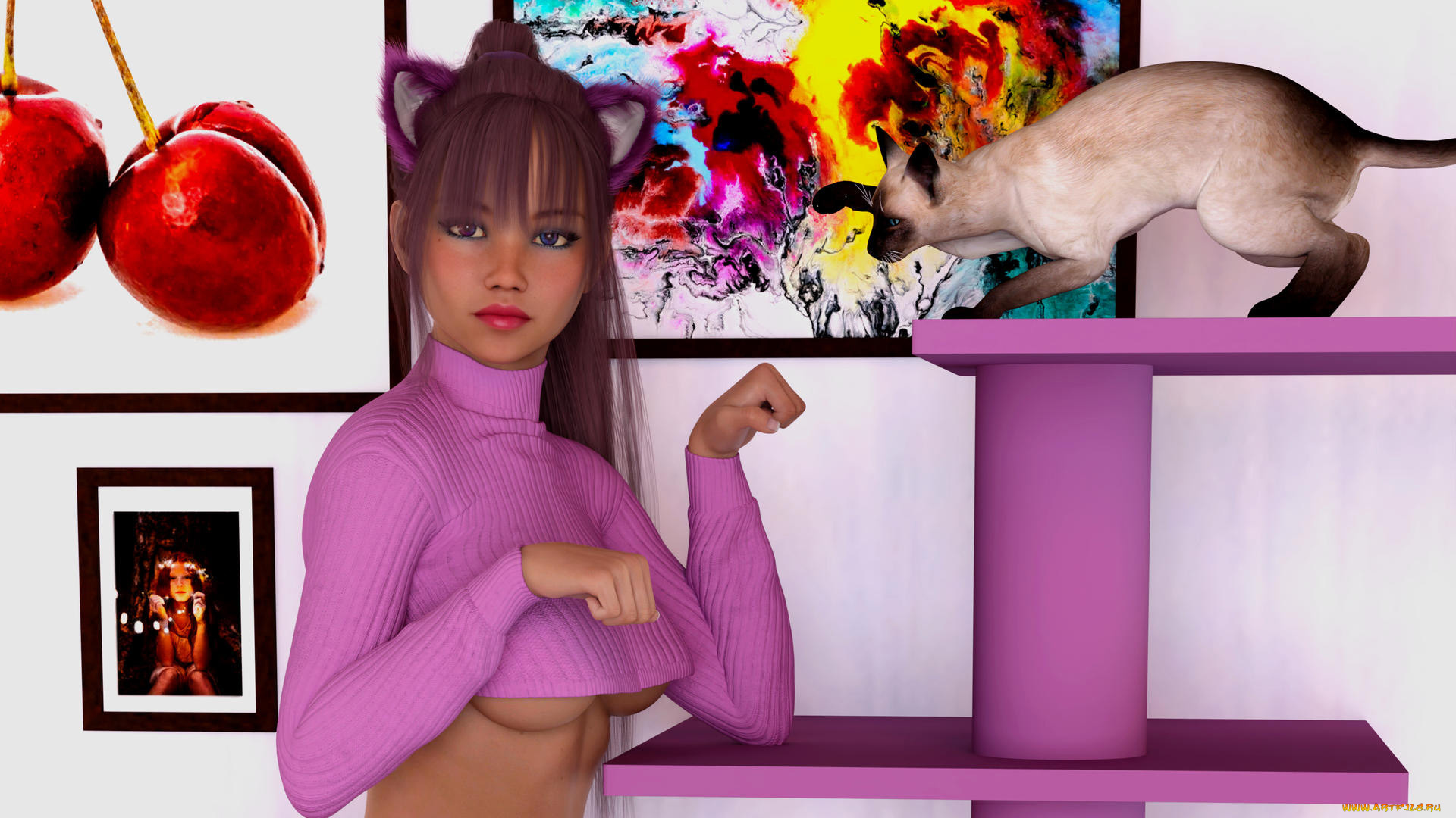 3д, графика, люди, и, животные, , people, and, animals, кошечка