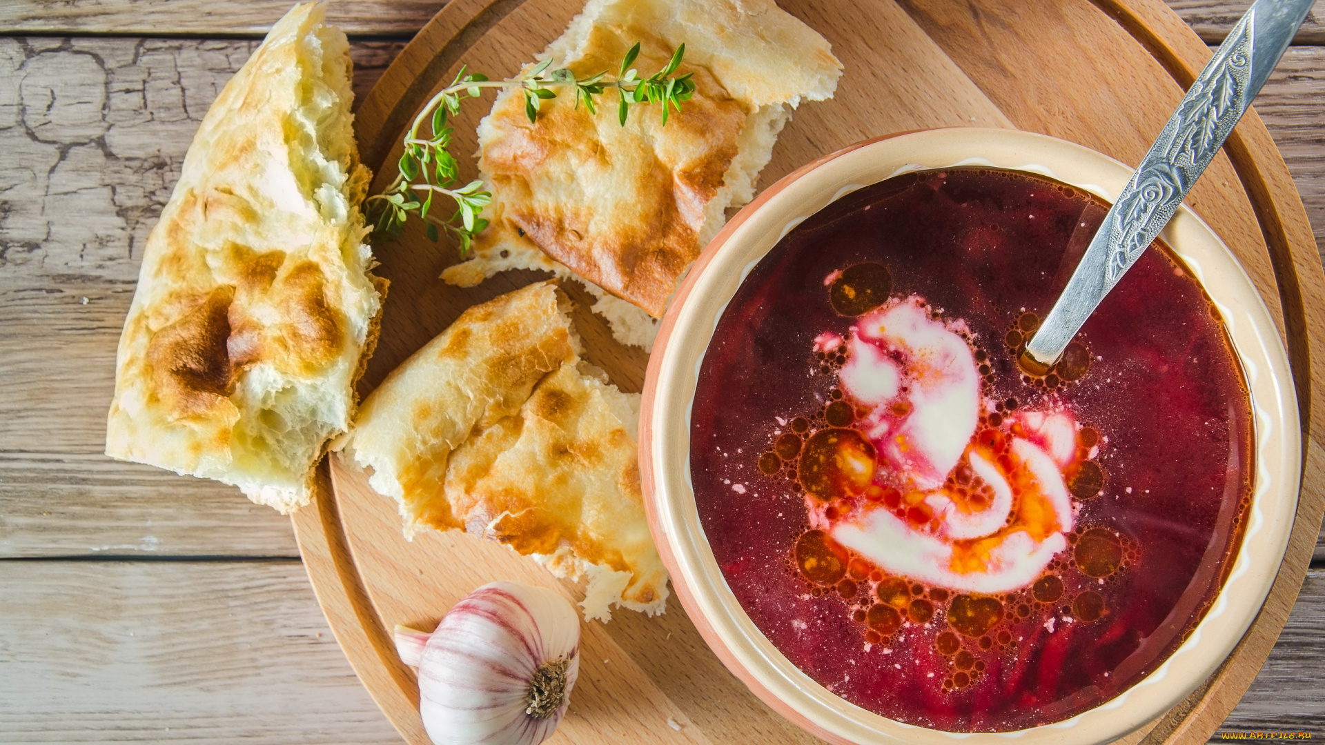 еда, первые, блюда, чеснок, борщ, хлеб