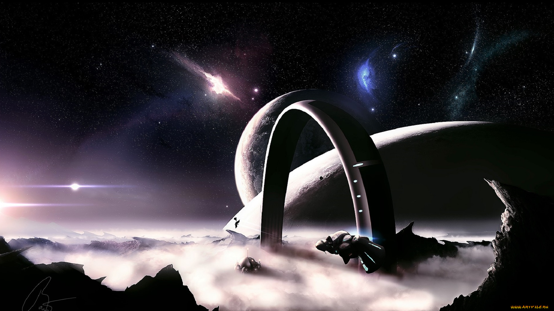 космос, арт, арка, планеты