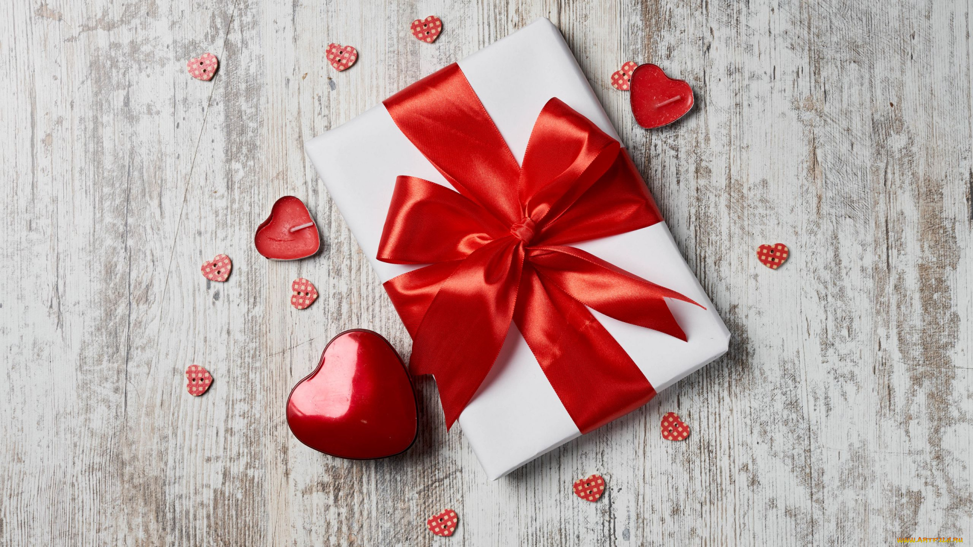 праздничные, день, святого, валентина, , сердечки, , любовь, подарок, лента, бант, свечи, сердечки