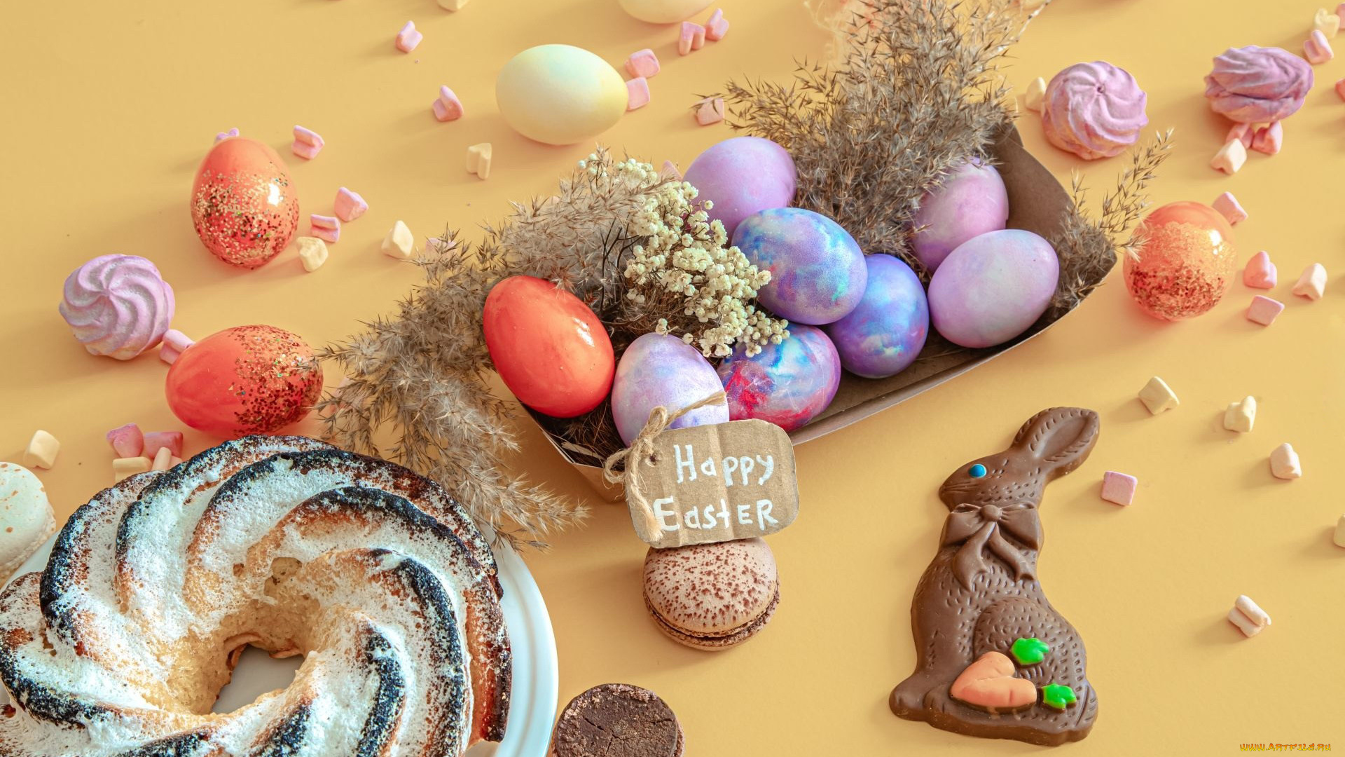 праздничные, пасха, кулич, шоколадный, заяц, крашенки