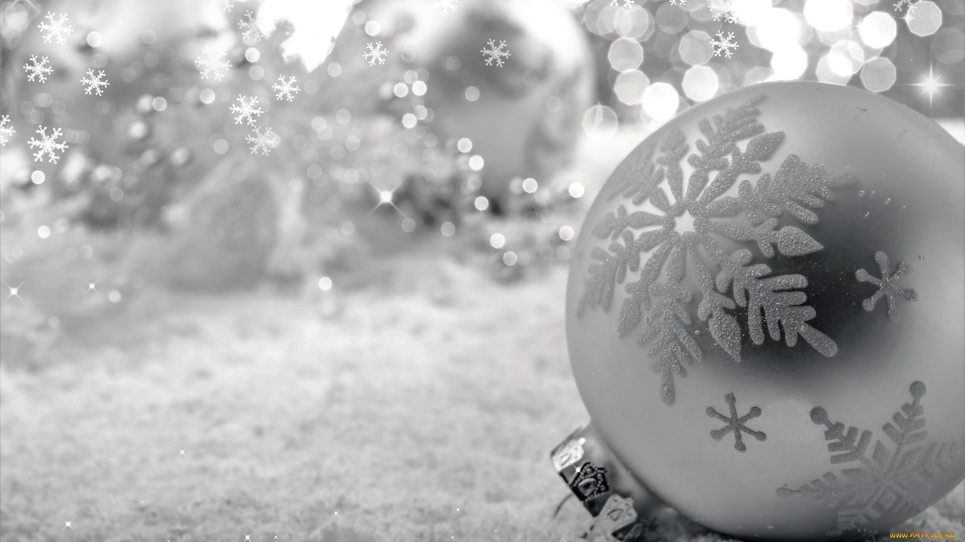 праздничные, украшения, шарики, снежинки, снег