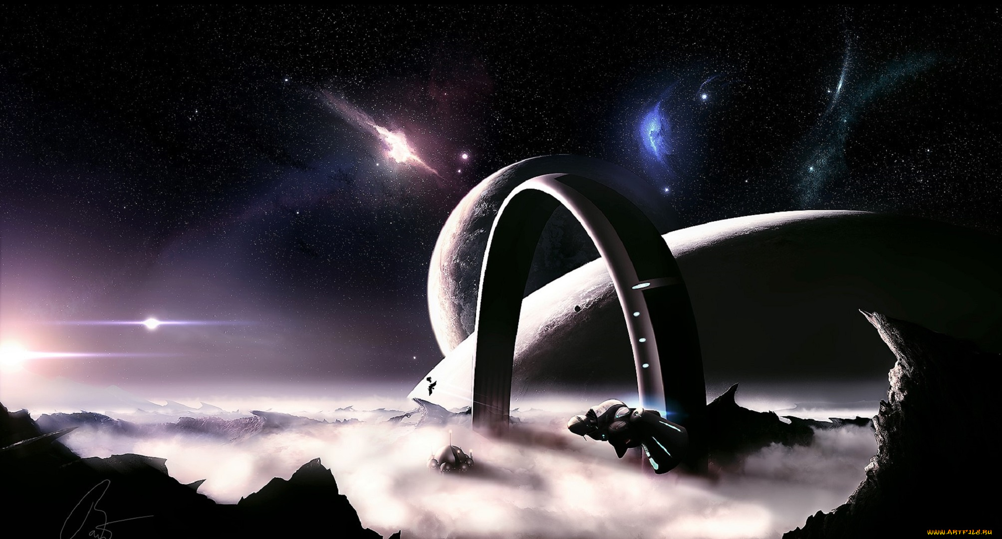 космос, арт, арка, планеты