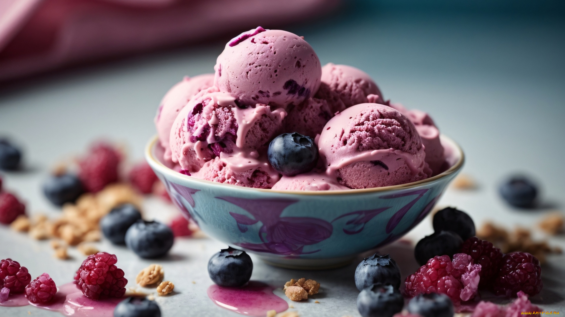 еда, мороженое, , десерты, ягоды, черника, банан, малина