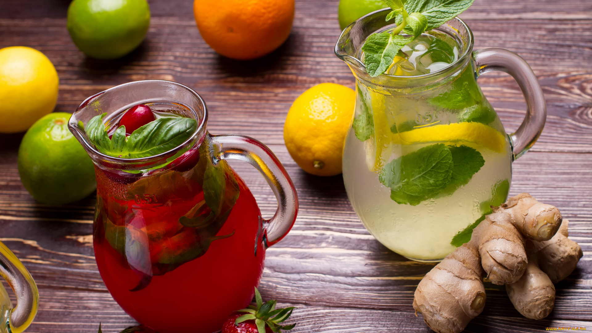 еда, напитки, лимонад, имбирь, клубника, мята, лимон