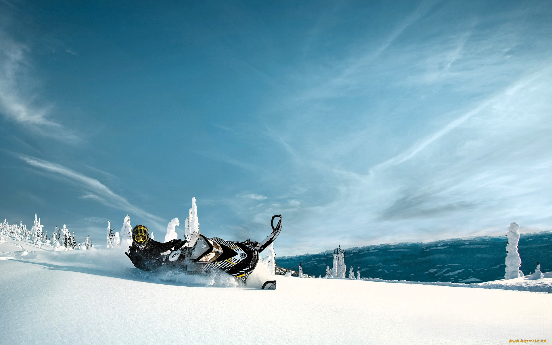 спорт, экстрим, небо, облака, снег, зима, горы, снегоход