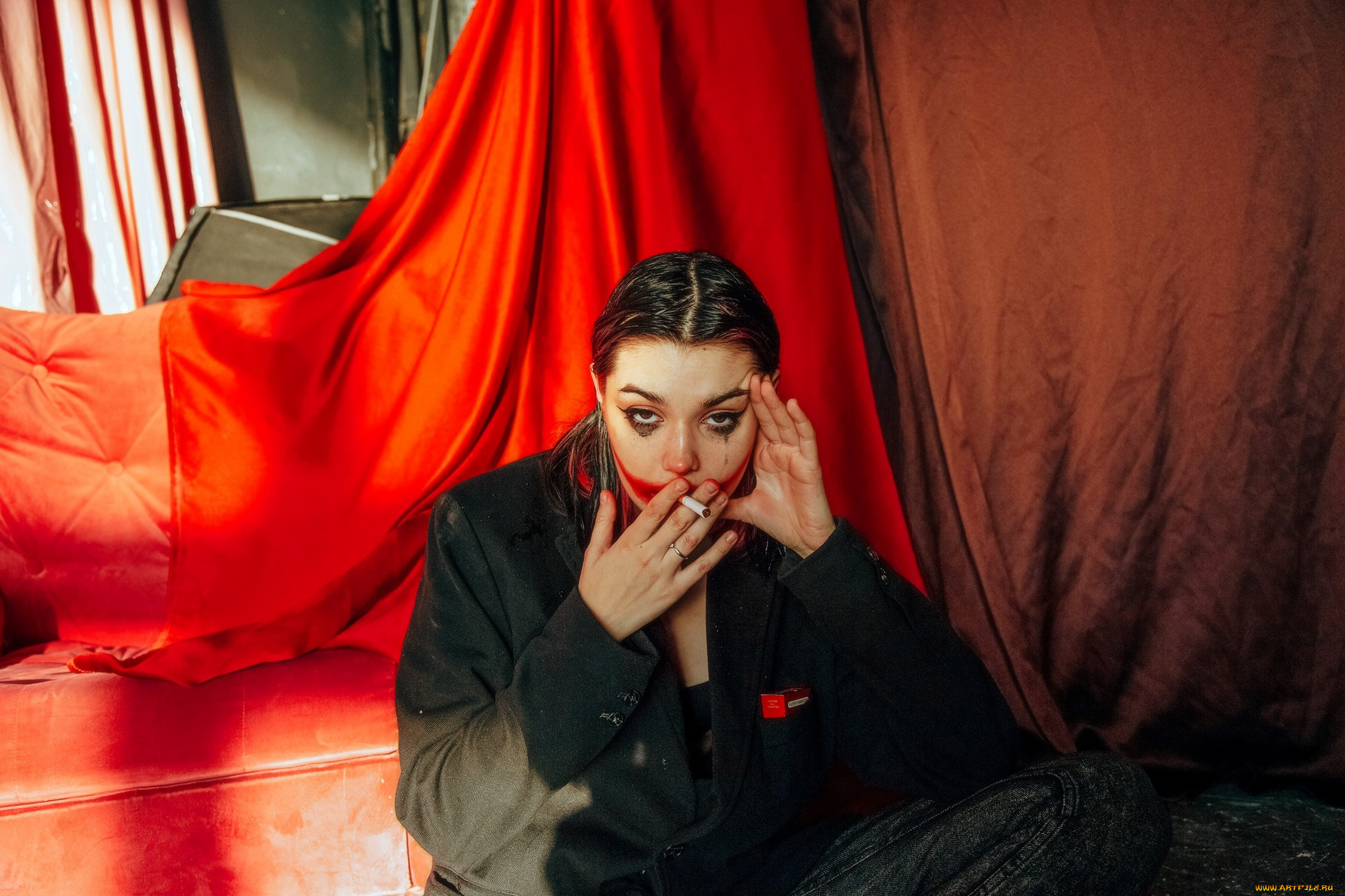 девушки, tenletters, образ, косплей, сигарета, макияж, шторы